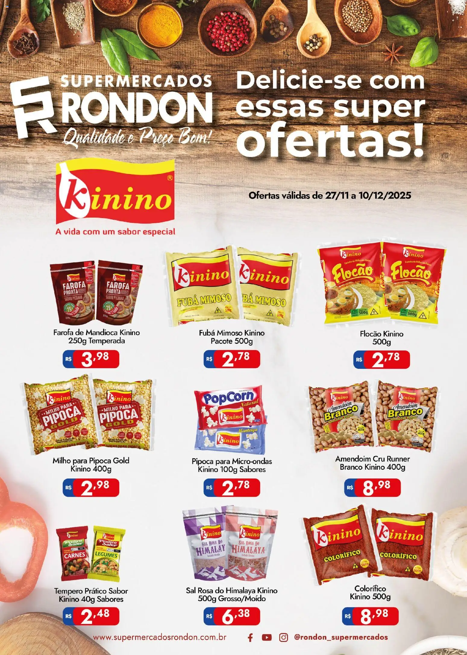 Supermercados Rondon Folheto - válido de 27.11.2025 | Página: 1 | Produtos: Manteiga, Flocos, Sal, Farofa