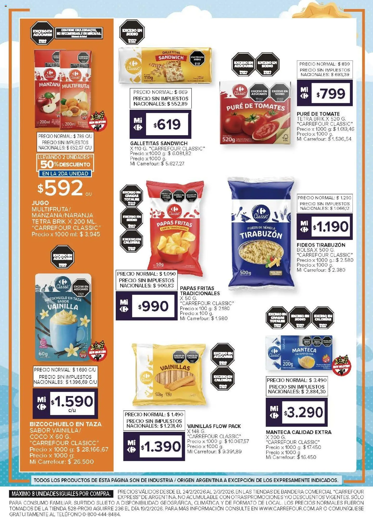 Carrefour -Disfrutá el verano │ válido desde el 24.02.2026 | Página: 3 | Productos: Taza, Pure de Tomate, Tomates, Papas fritas