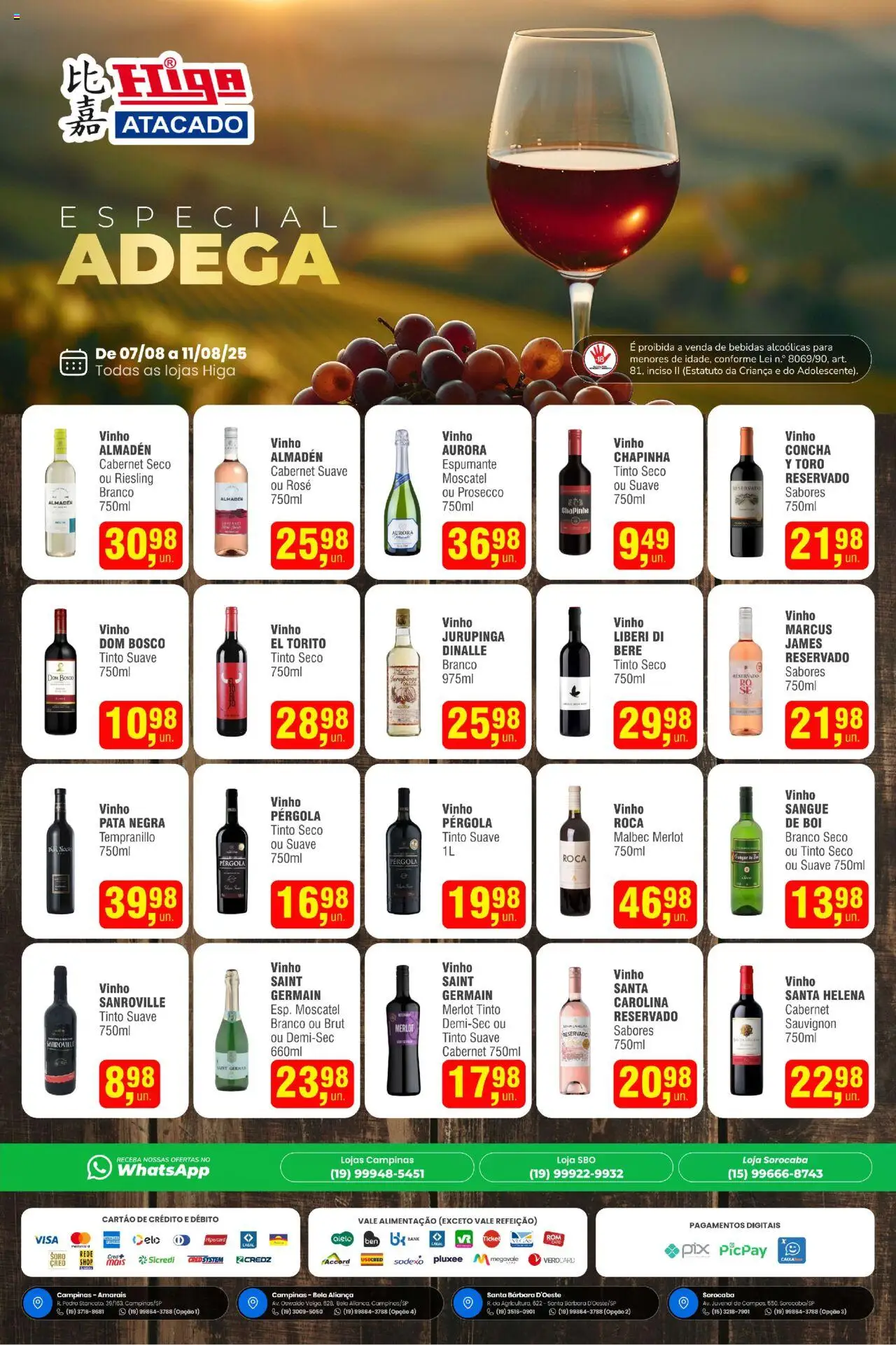 Higa Atacado Folheto - válido de 07.08.2025 | Página: 1 | Produtos: Chapinha, Espumante, Aliança, Vinho