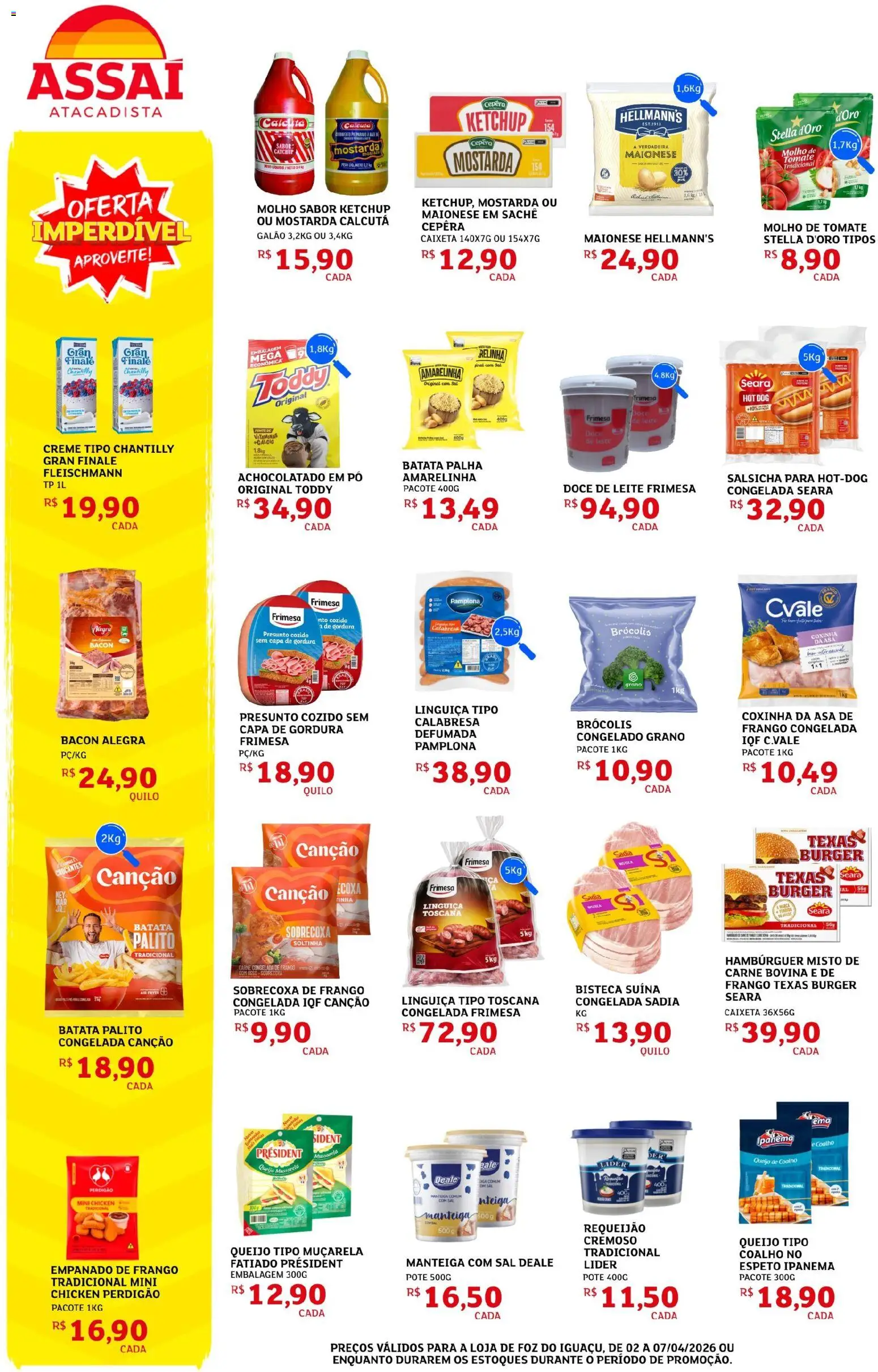 Assaí Atacadista Folheto - válido de 02.04.2026 | Página: 2 | Produtos: Linguiça, Leite, Hambúrguer, Sal