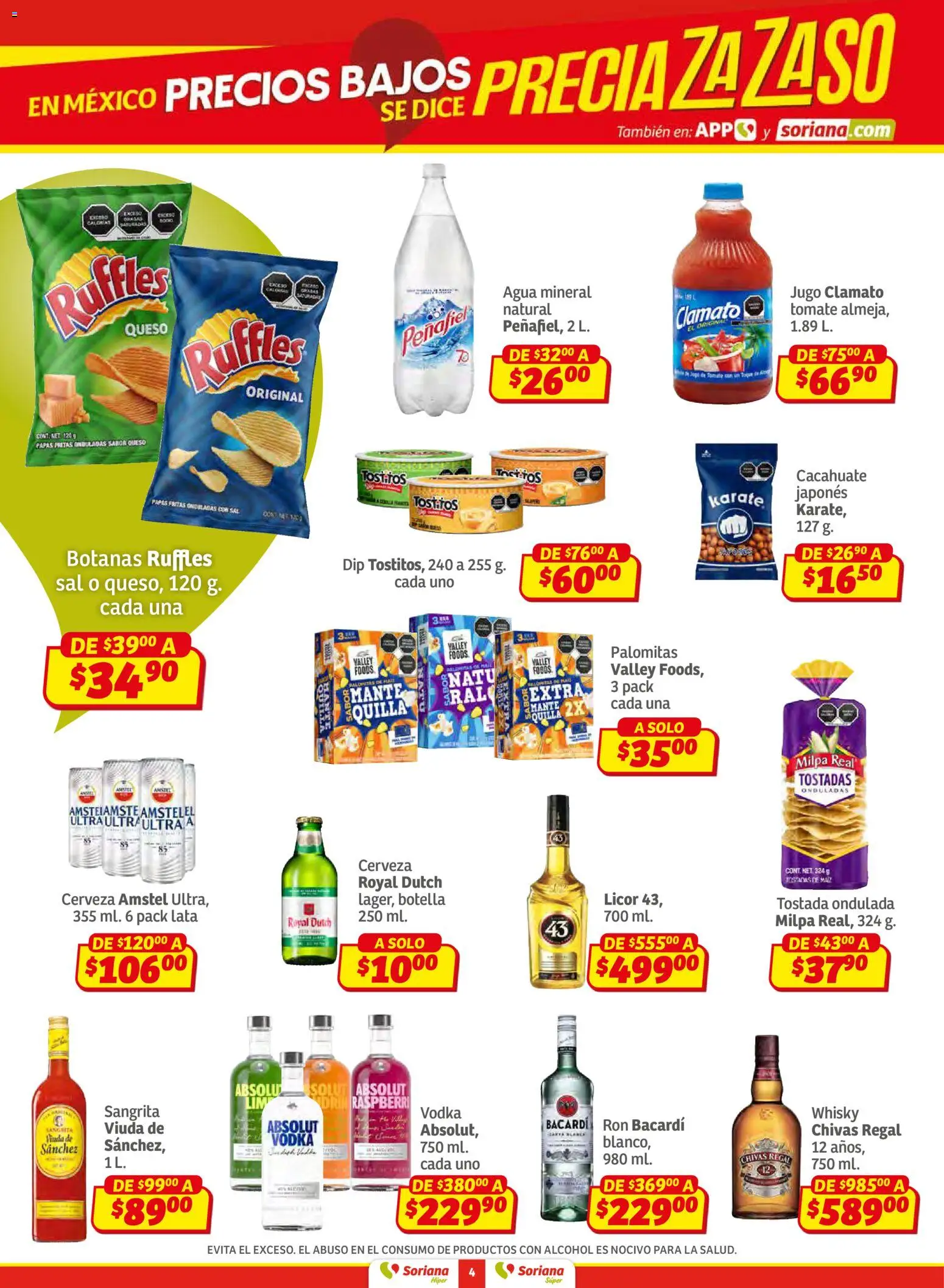 Nuevas ofertas de Soriana válidas en toda la República Mexicana desde el 02.01.2026. ¡Encuentra las mejores ofertas en Soriana - Preciazazaso Híper: Valle de México ! | Página: 4 | Productos: Cacahuate, Tomate, Cerveza, Papas fritas