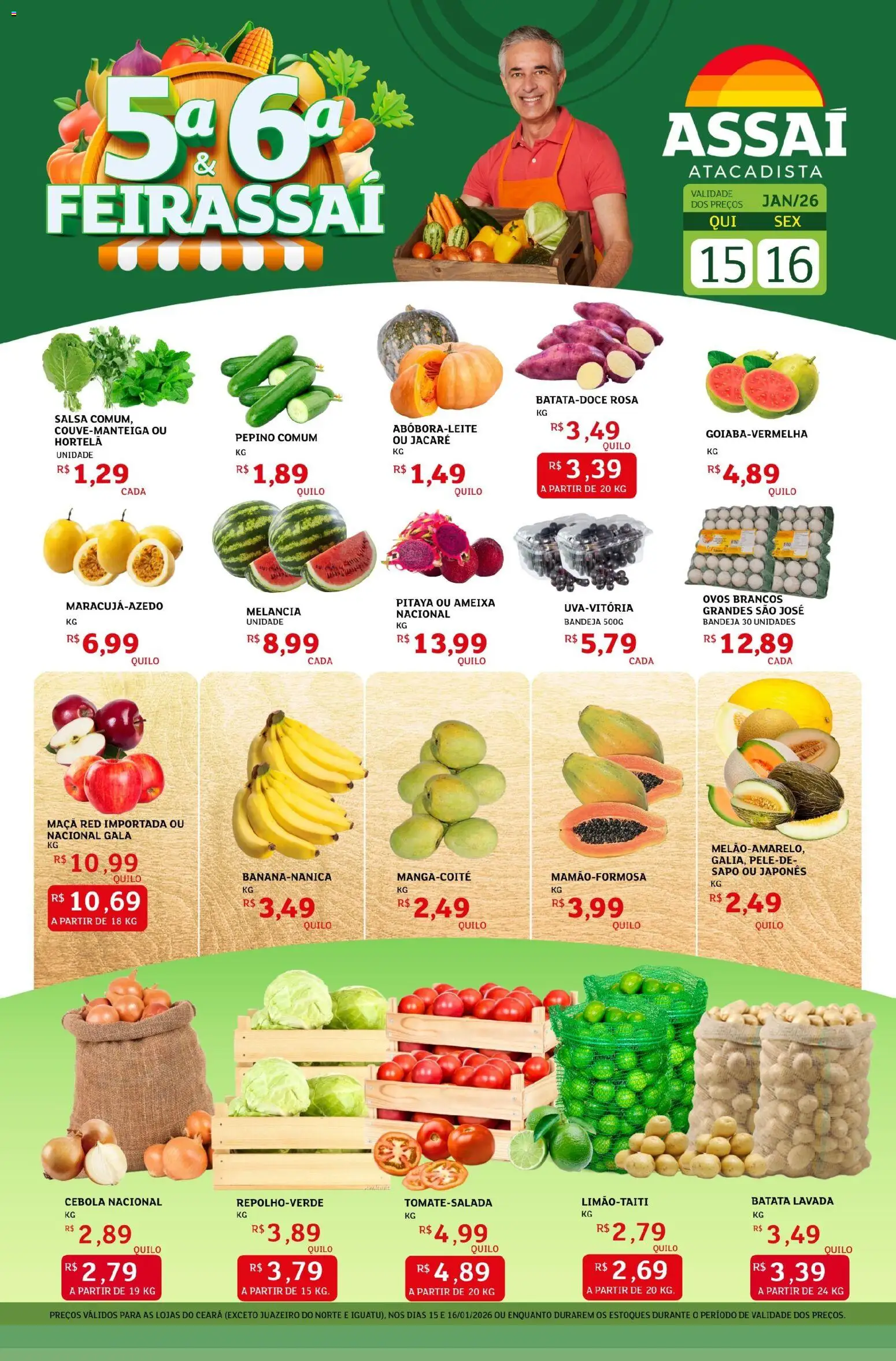 Assaí Atacadista Folheto - válido de 15.01.2026 | Página: 1 | Produtos: Hortelã, Ovos, Bandeja, Batata