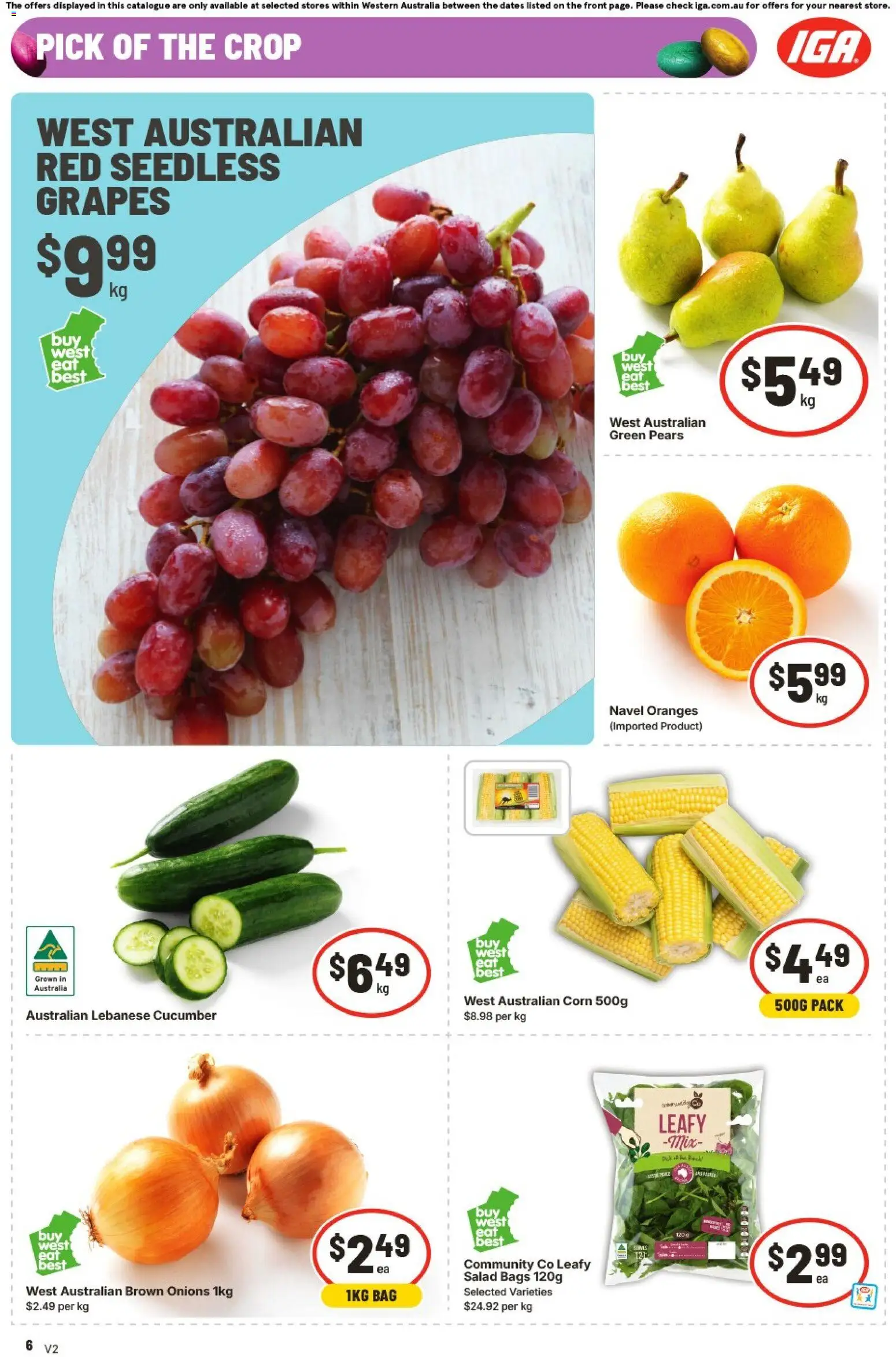 IGA catalogue - valid from 01.04.2026 | Page: 6 | Products: Oranges, Salad, Onions, Grapes