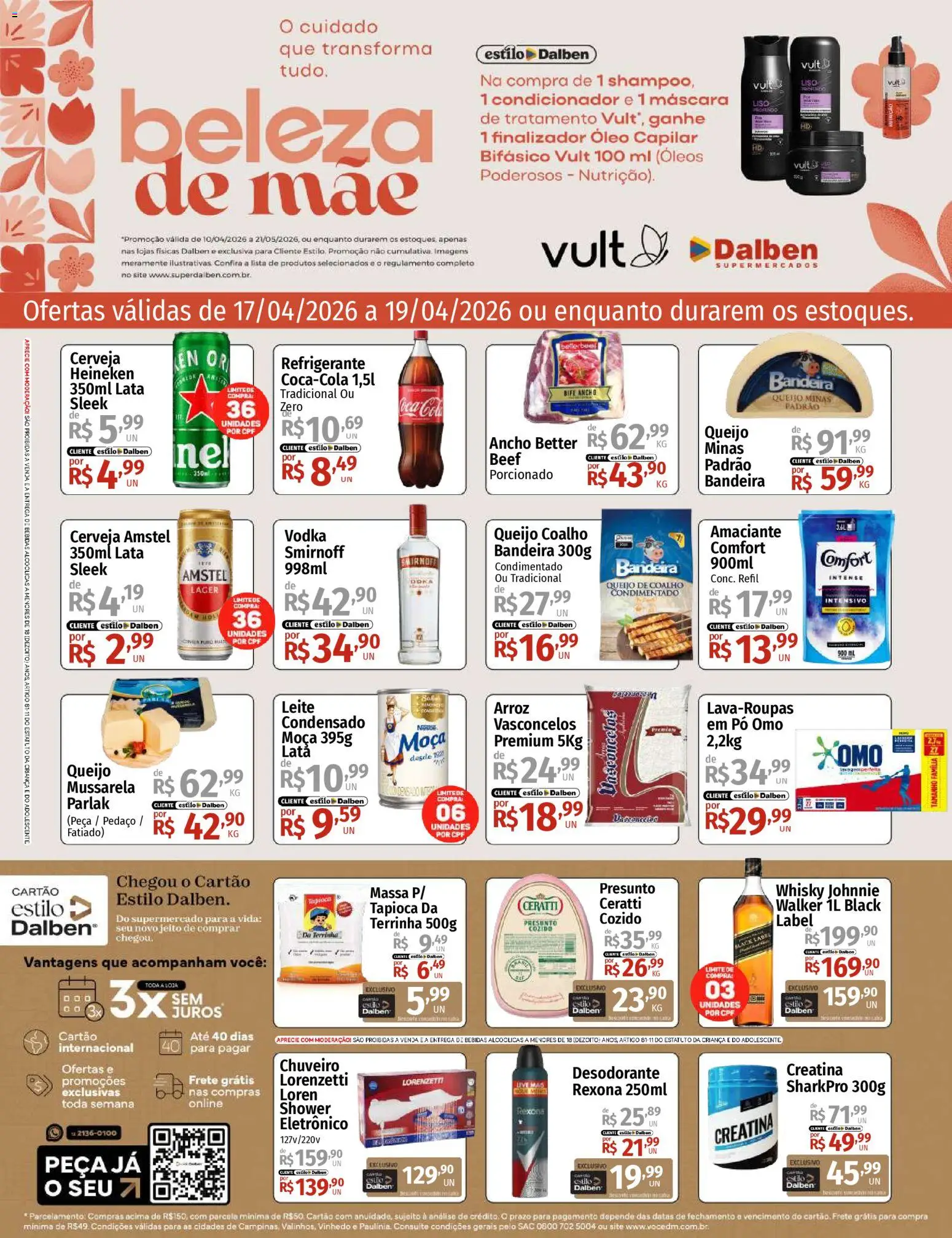 Supermercado Dalben Folheto - válido de 17.04.2026 | Página: 1 | Produtos: Creatina, Whisky, Cerveja Heineken, Refrigerante