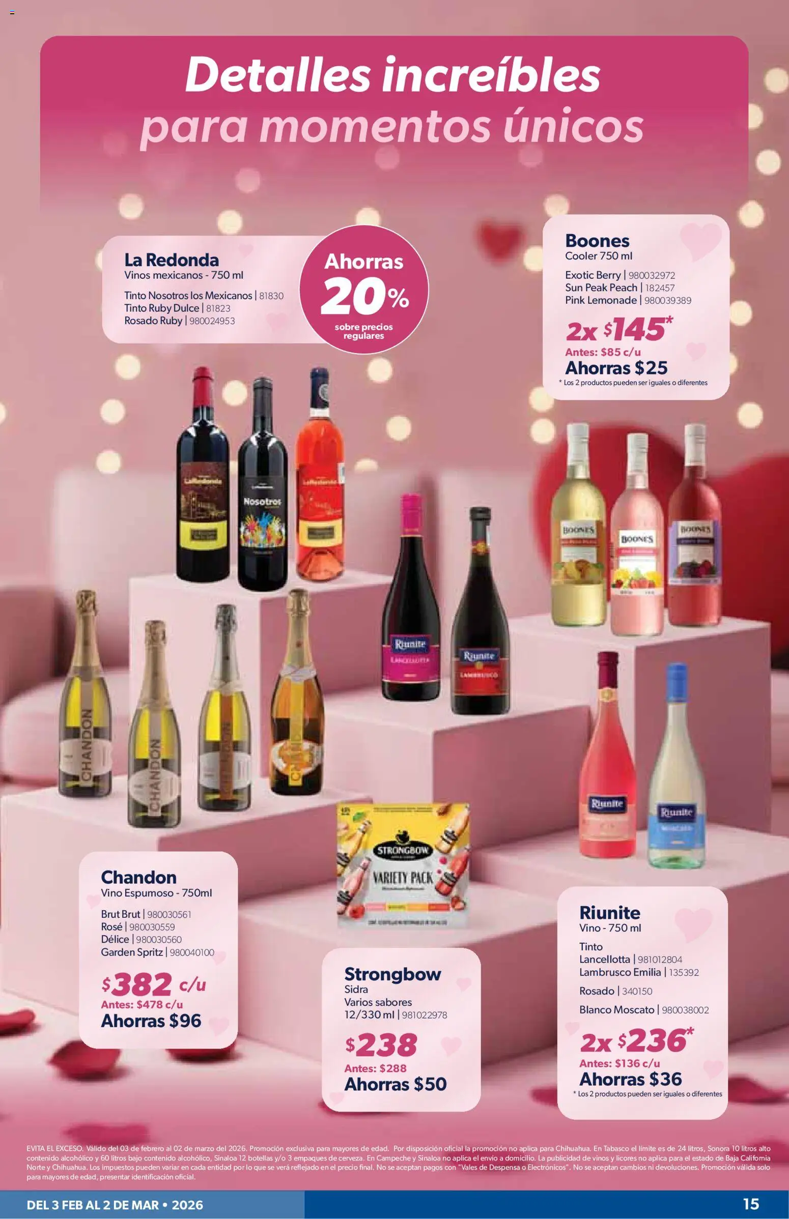Nuevas ofertas de Sam's Club válidas en toda la República Mexicana desde el 03.02.2026. ¡Encuentra las mejores ofertas en Sam's Club catálogo! | Página: 15 | Productos: Vino, Despensa, Sobre