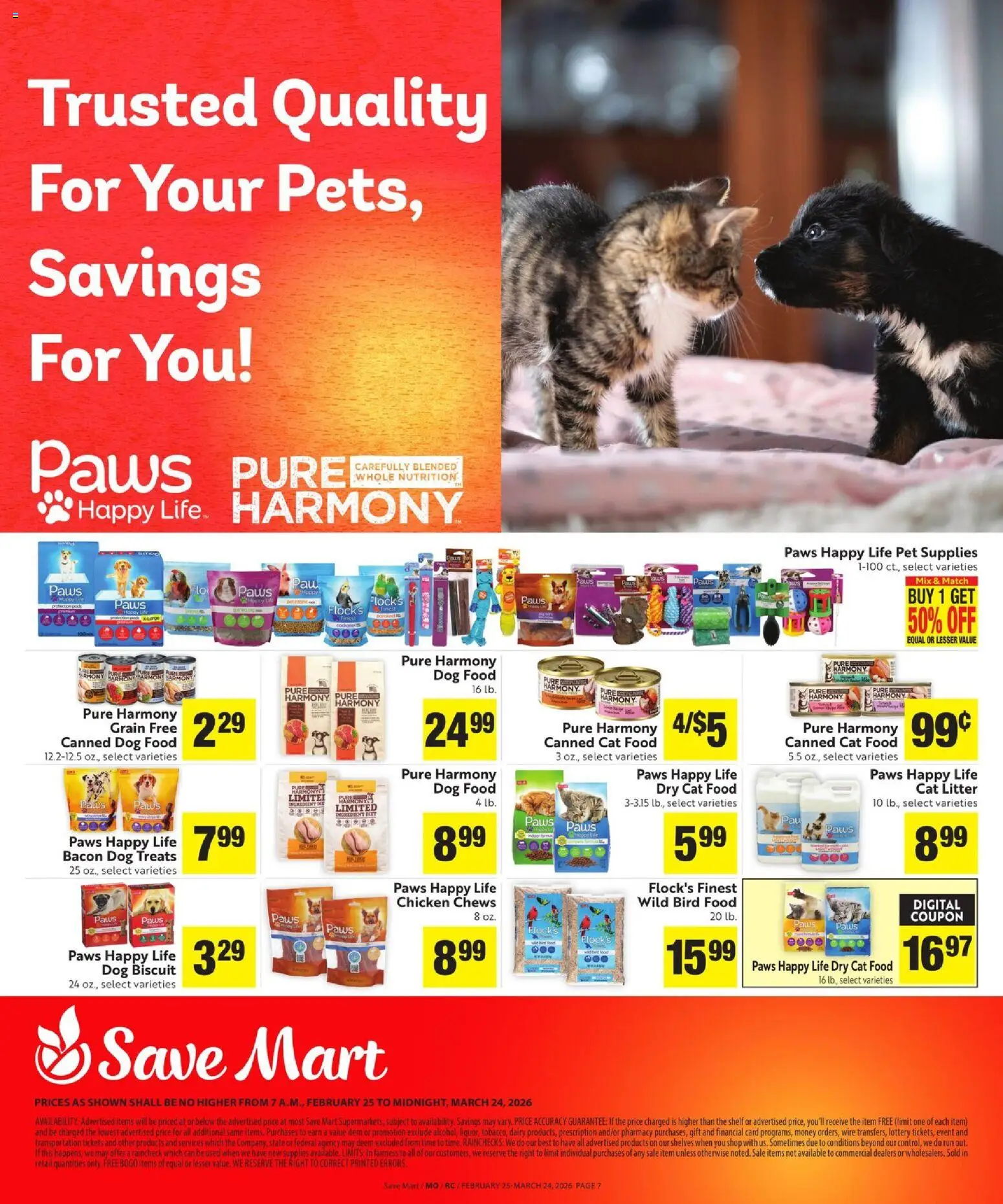 Save Mart More Deals Across the Store - valid from 25.02.2026 | Page: 7 | Products: Shelf, Wire, Dog Treats, Cat Food