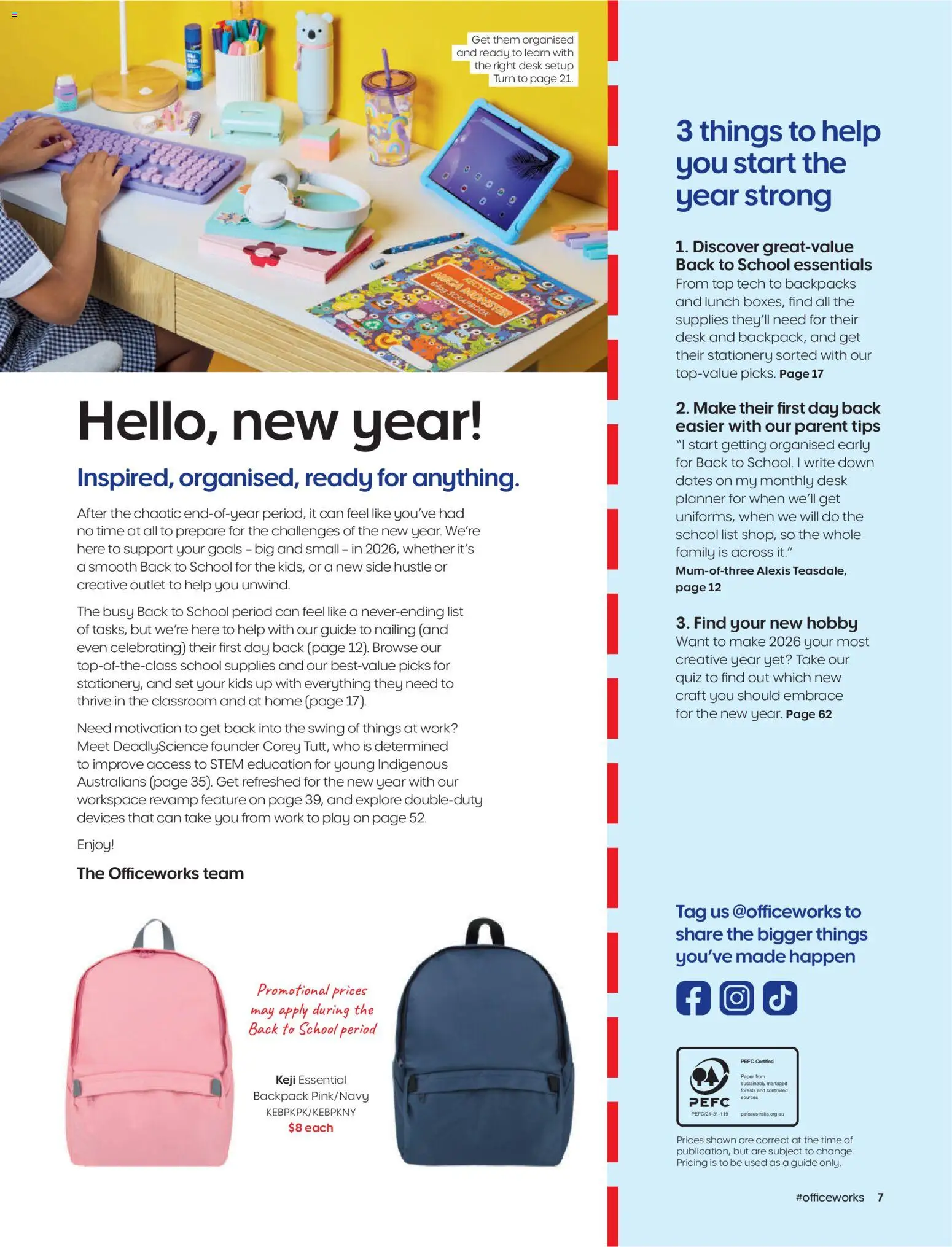 Officeworks catalogue - valid from 01.01.2026 | Page: 7 | Products: Desk, Backpack