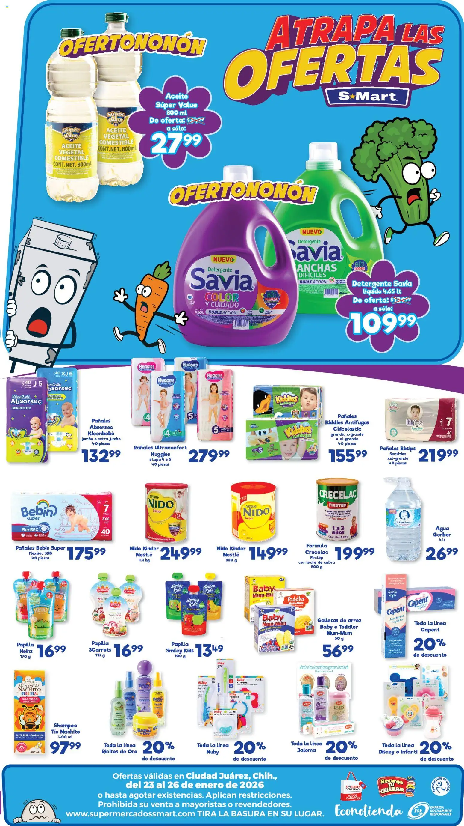 Nuevas ofertas de S-Mart válidas en toda la República Mexicana desde el 23.01.2026. ¡Encuentra las mejores ofertas en S-Mart folleto Ofertas de Feria Juárez! | Página: 2 | Productos: Detergente, Avena, Leche, Arroz