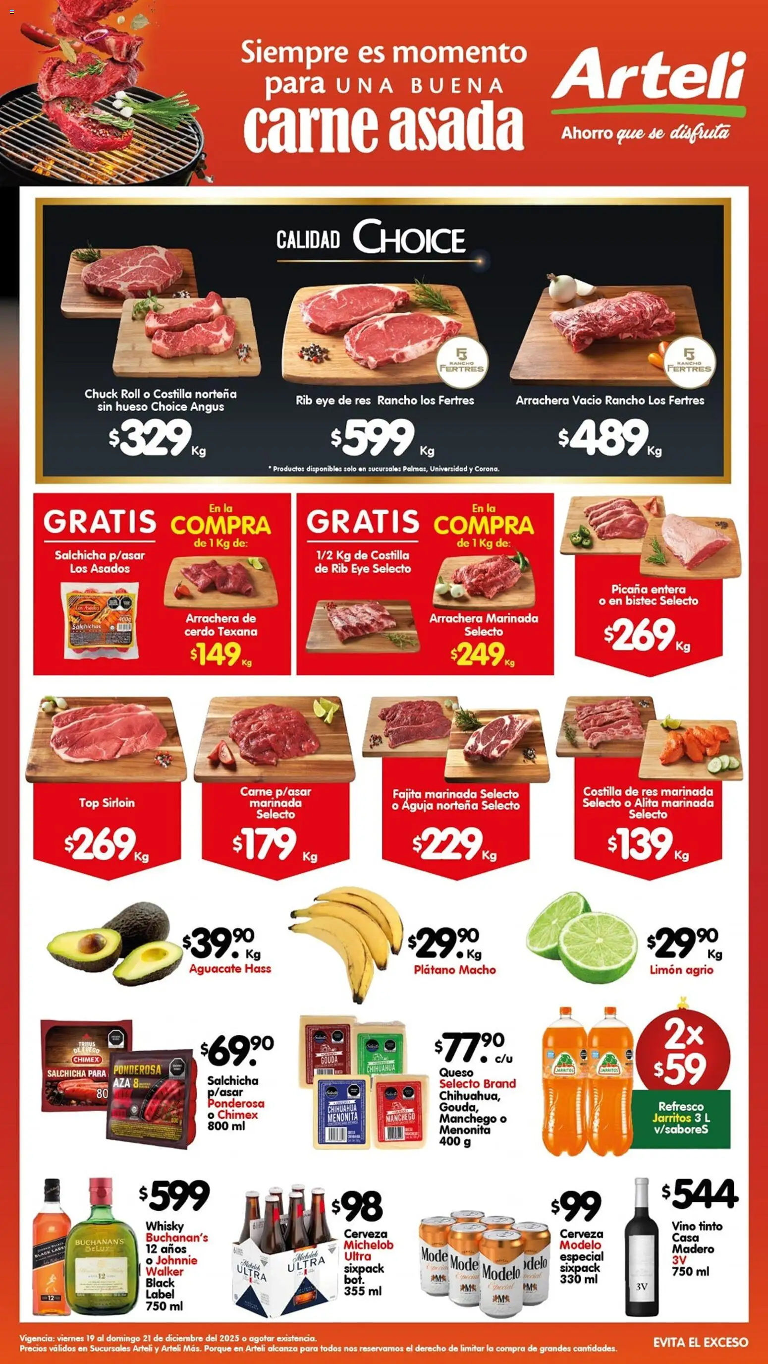 Nuevas ofertas de Arteli válidas en toda la República Mexicana desde el 19.12.2025. ¡Encuentra las mejores ofertas en Arteli folleto Carnes & Cortes! | Página: 1 | Productos: Plátano, Queso, Aguacate, Cerdo
