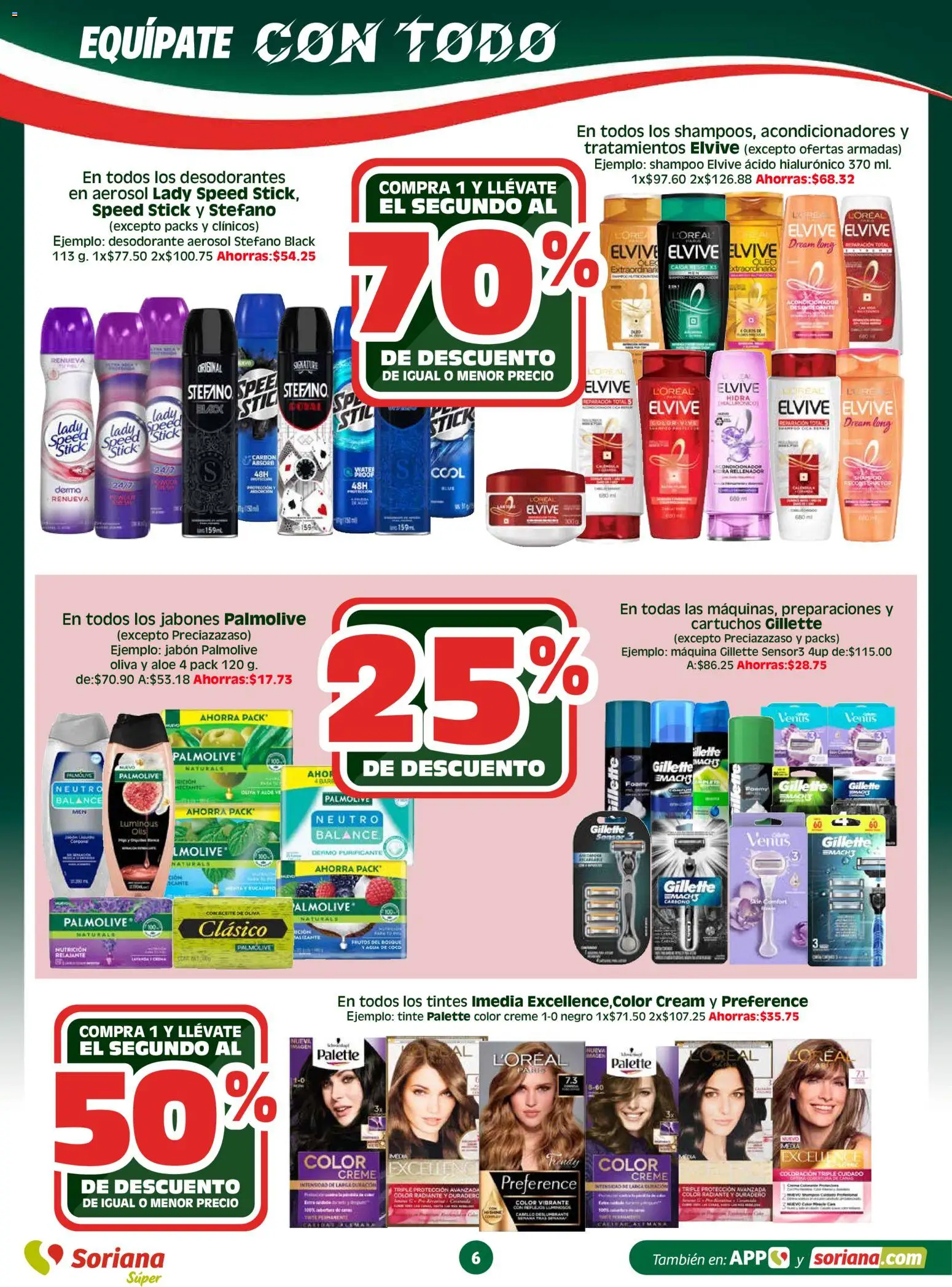 Nuevas ofertas de Soriana válidas en toda la República Mexicana desde el 09.04.2026. ¡Encuentra las mejores ofertas en Soriana En México apoyamos con todo - Súper! | Página: 6 | Productos: Desodorante, Agua, Radiante, Jabón