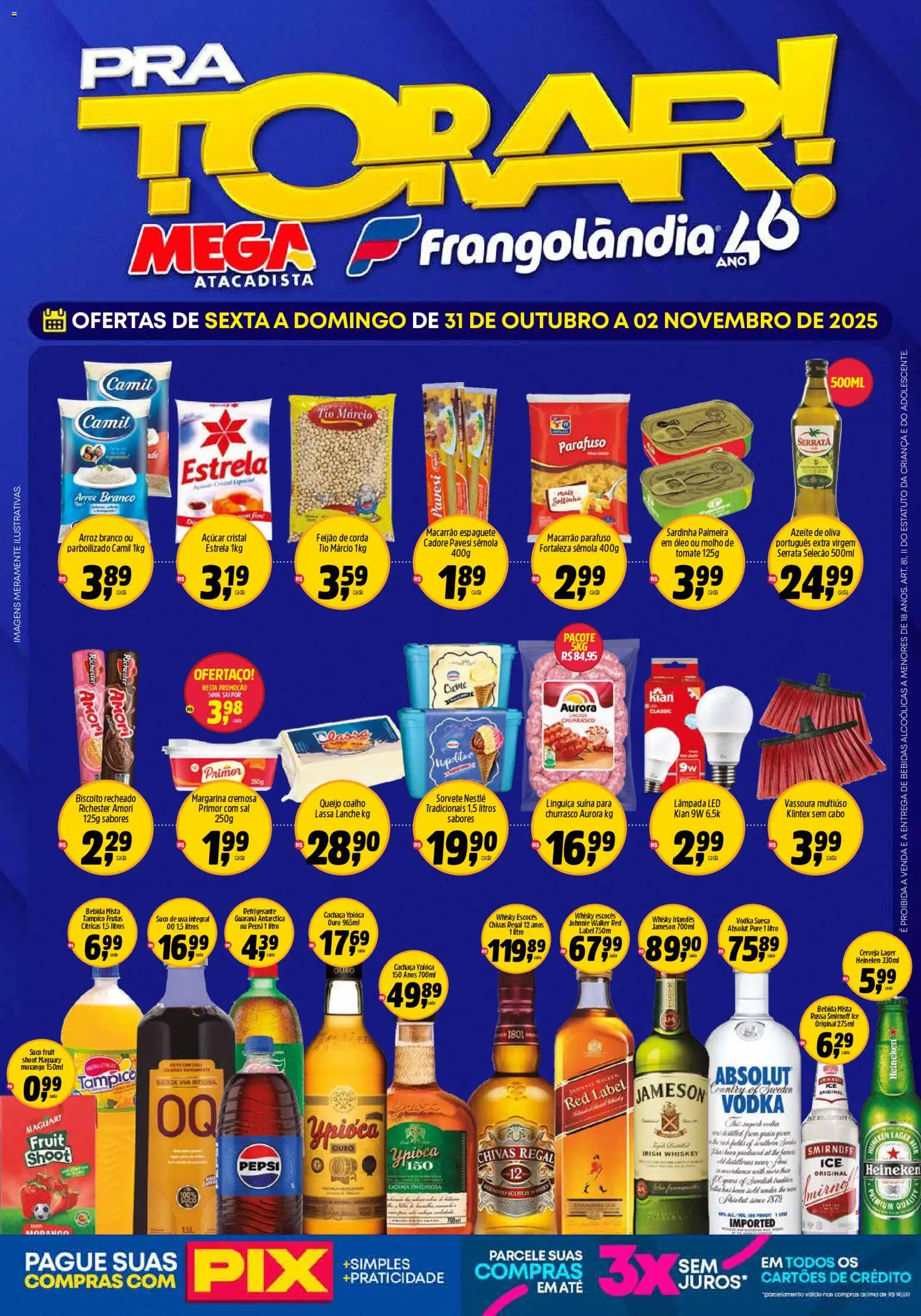 Frangolândia Folheto - válido de 31.10.2025 | Página: 1 | Produtos: Espaguete, Feijão, Açúcar, Refrigerante