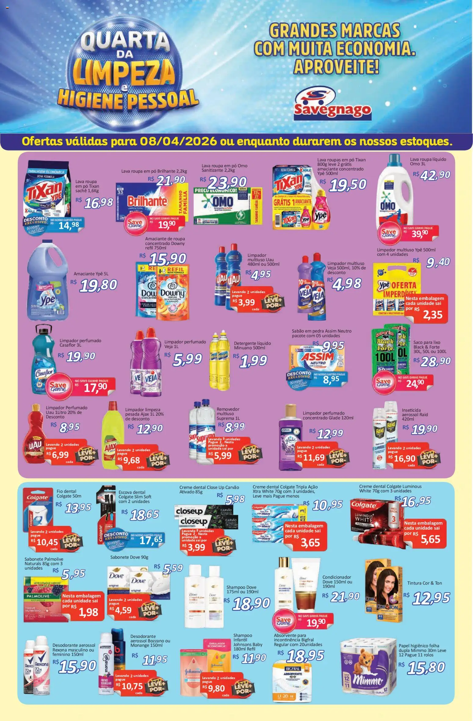 Savegnago Folheto - válido de 08.04.2026 | Página: 1 | Produtos: Saco para lixo, Limpador multiuso, Sabão, Roupas