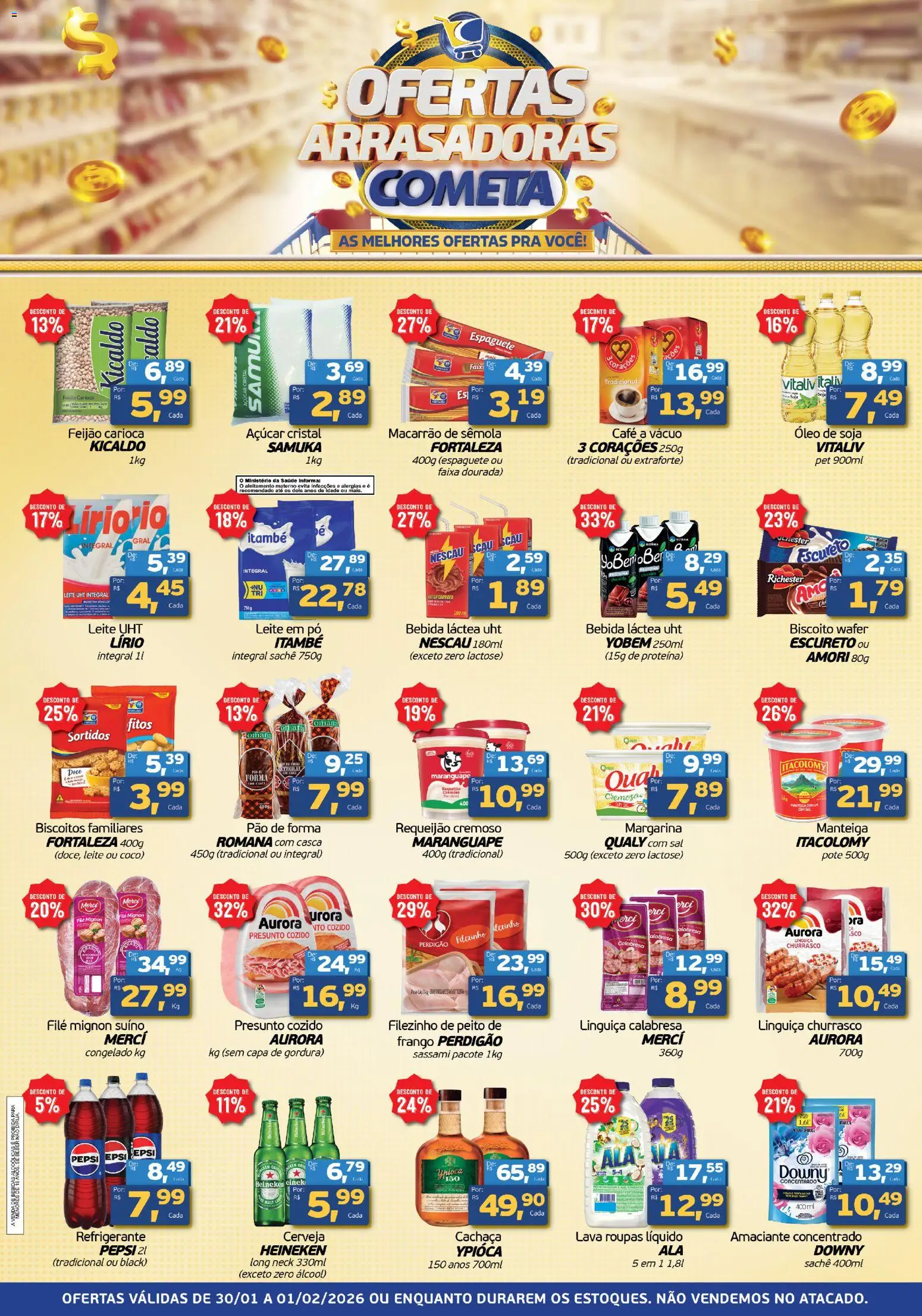 Cometa Supermercados Folheto - válido de 30.01.2026 | Página: 1 | Produtos: Filé mignon, Presunto, Amaciante, Leite em pó
