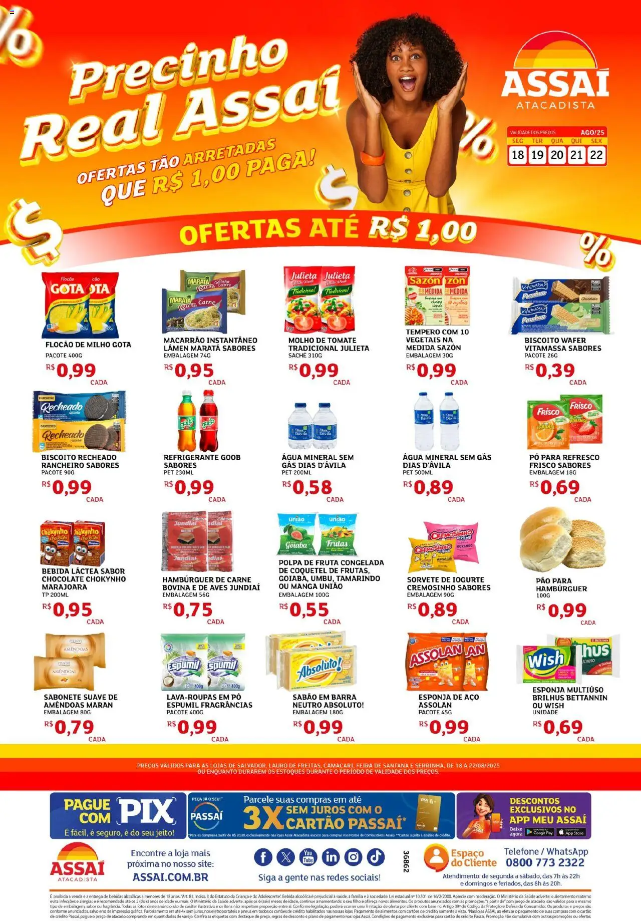 Assaí Atacadista Folheto - válido de 18.08.2025 | Página: 1 | Produtos: Sabão, Molho de tomate, Pneus, Bebida
