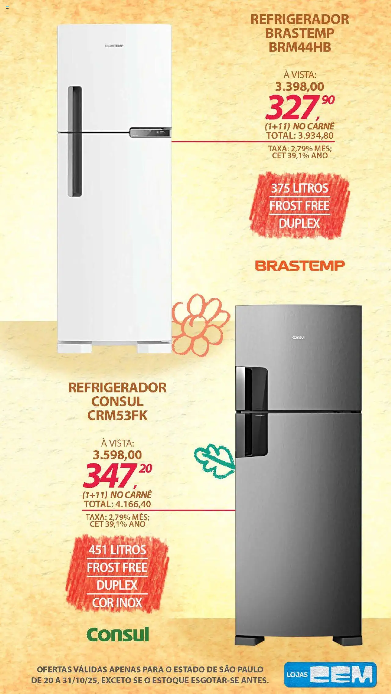 Lojas Cem Folheto - válido de 20.10.2025 | Página: 34 | Produtos: Refrigerador, Carne
