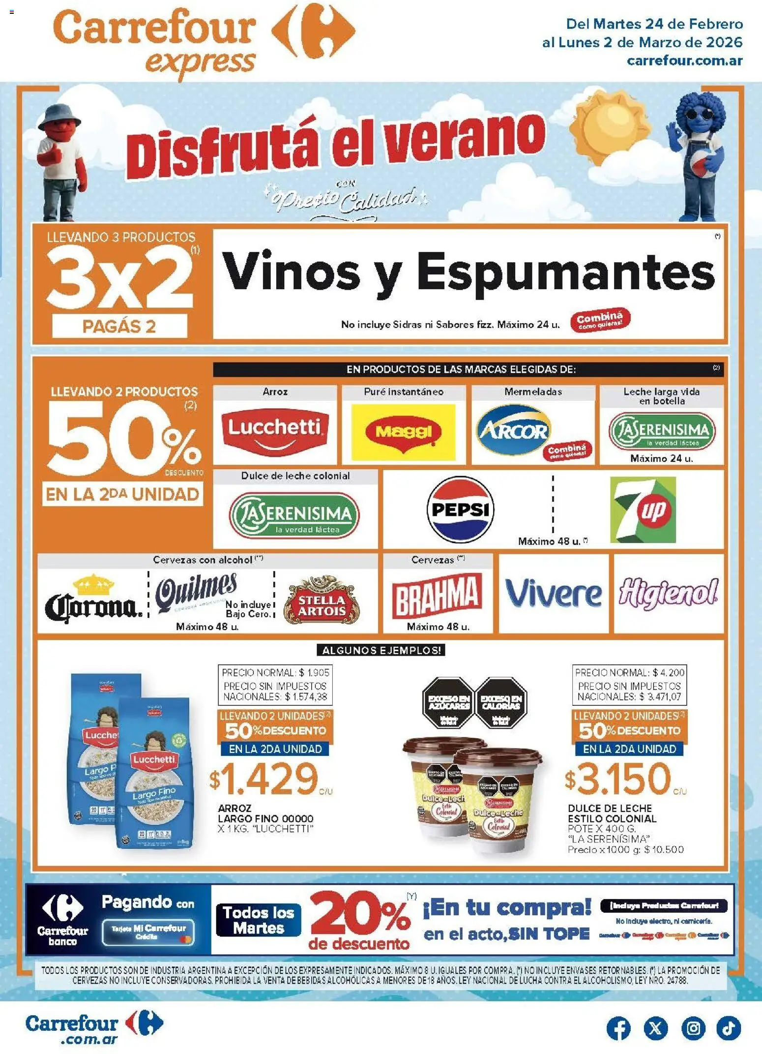 Carrefour -Disfrutá el verano │ válido desde el 24.02.2026 | Página: 1 | Productos: Botella, Banco, Leche, Arroz