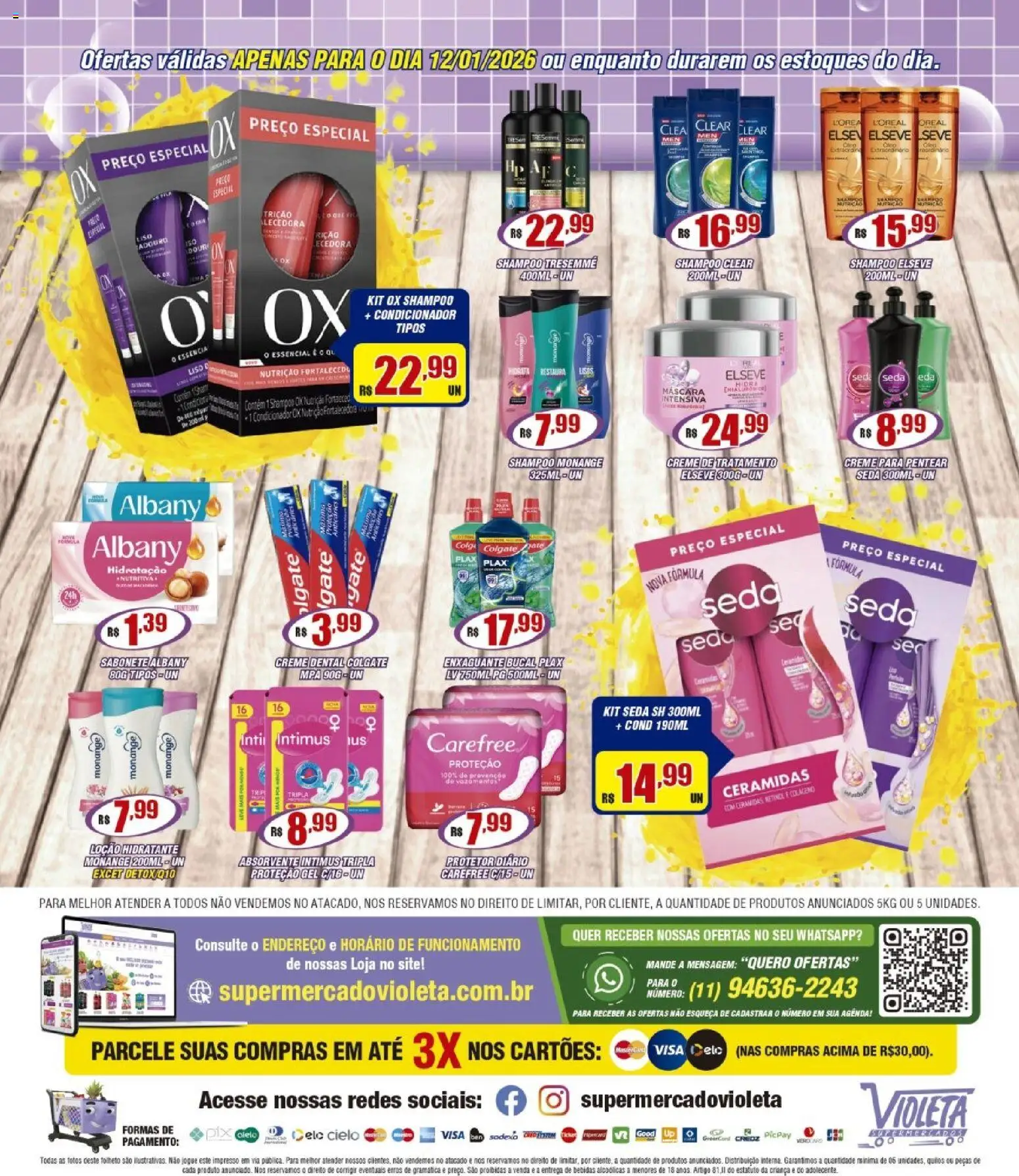 Violeta Supermercados Folheto - válido de 12.01.2026 | Página: 2 | Produtos: Sabonete, Creme para pentear, Creme dental, Absorvente