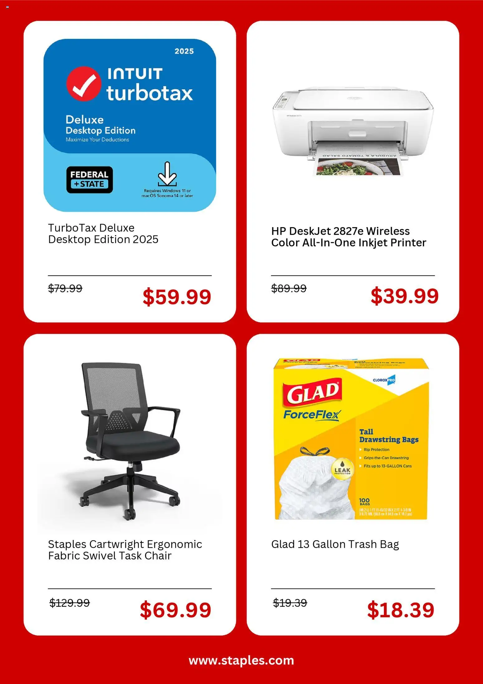 Staples Weekly Ad - valid from 18.01.2026 | Page: 2 | Products: Chair, Printer, Bag, Desktop