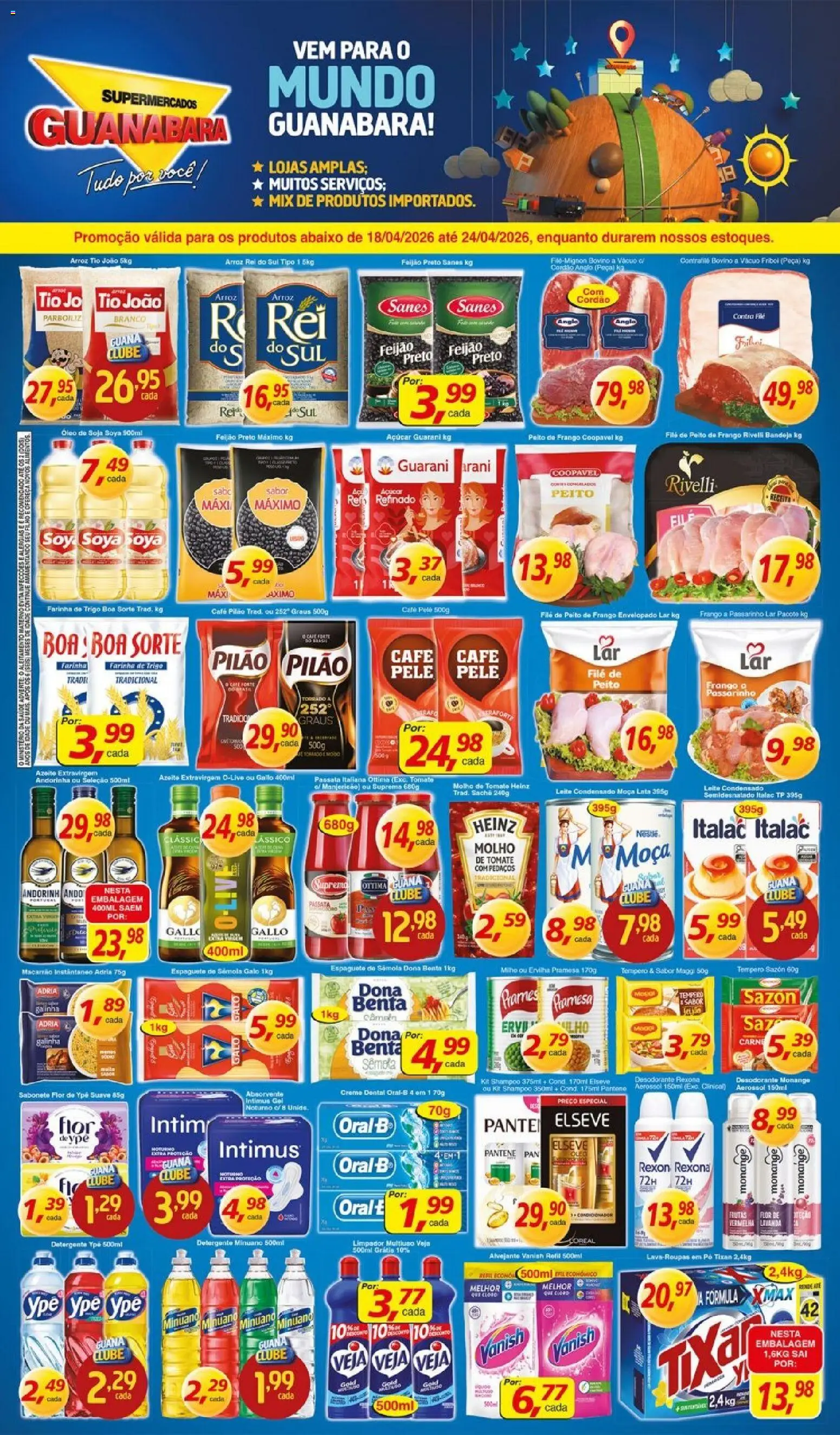 Supermercados Guanabara Folheto - válido de 18.04.2026 | Página: 1 | Produtos: Shampoo, Feijão, Molho de tomate, Carne