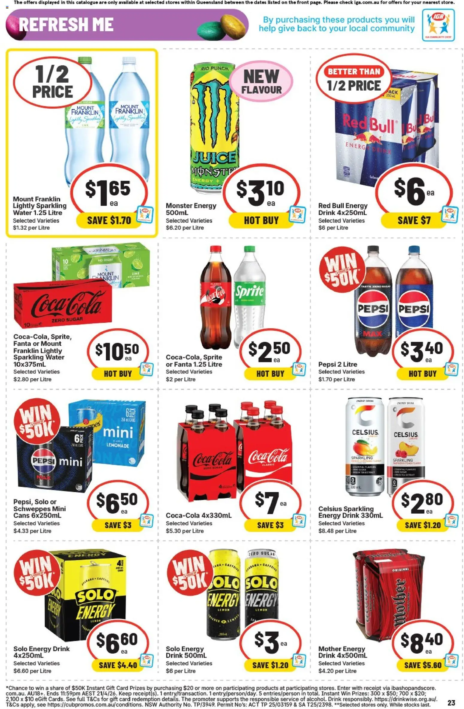 IGA catalogue - valid from 25.03.2026 | Page: 22 | Products: Energy drink, Coca Cola, Pepsi Zero, Lemon
