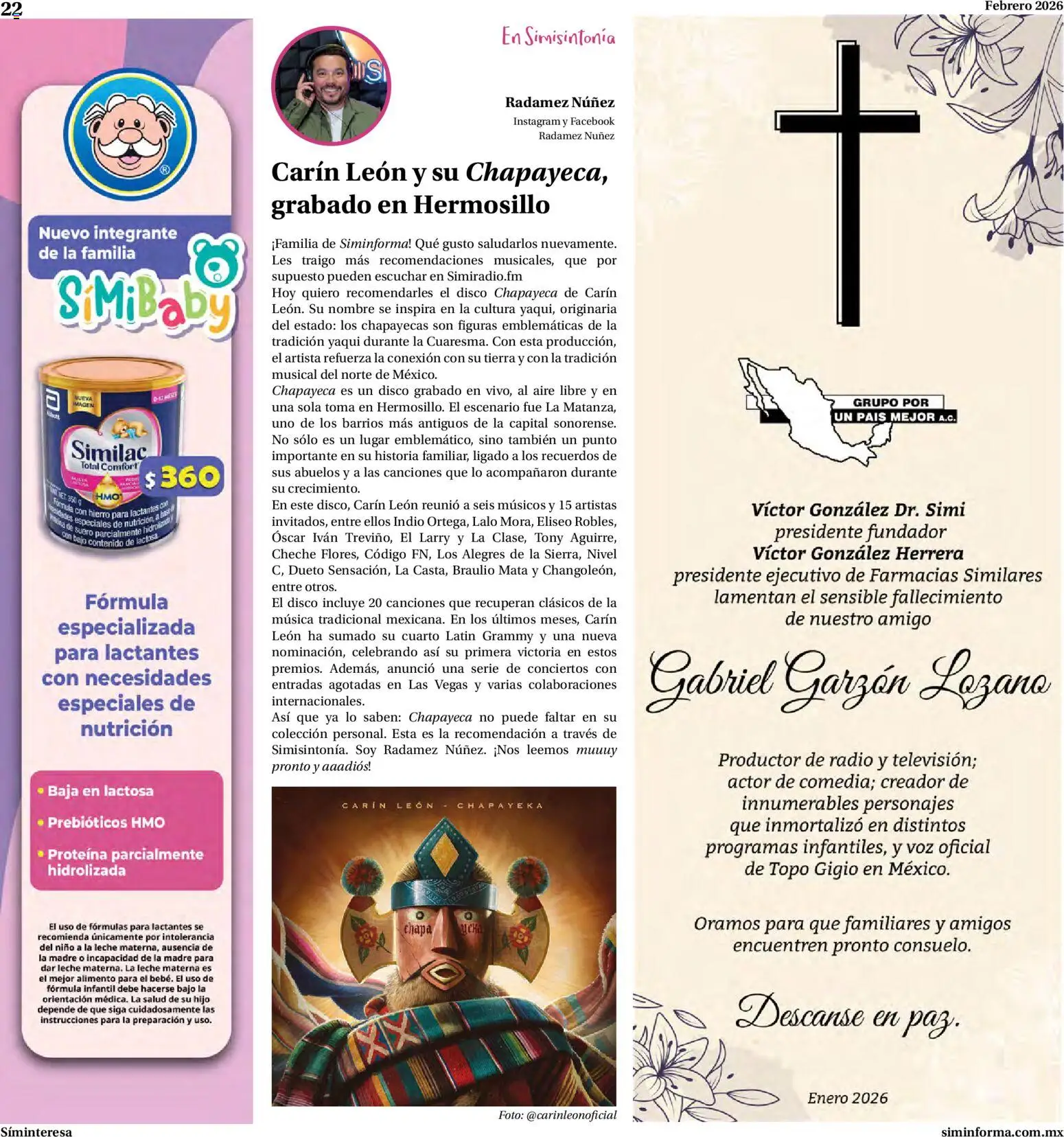 Nuevas ofertas de Farmacias Similares válidas en toda la República Mexicana desde el 01.02.2026. ¡Encuentra las mejores ofertas en Farmacias Similares catálogo! | Página: 22 | Productos: Leche, Radio, Disco, Chapa