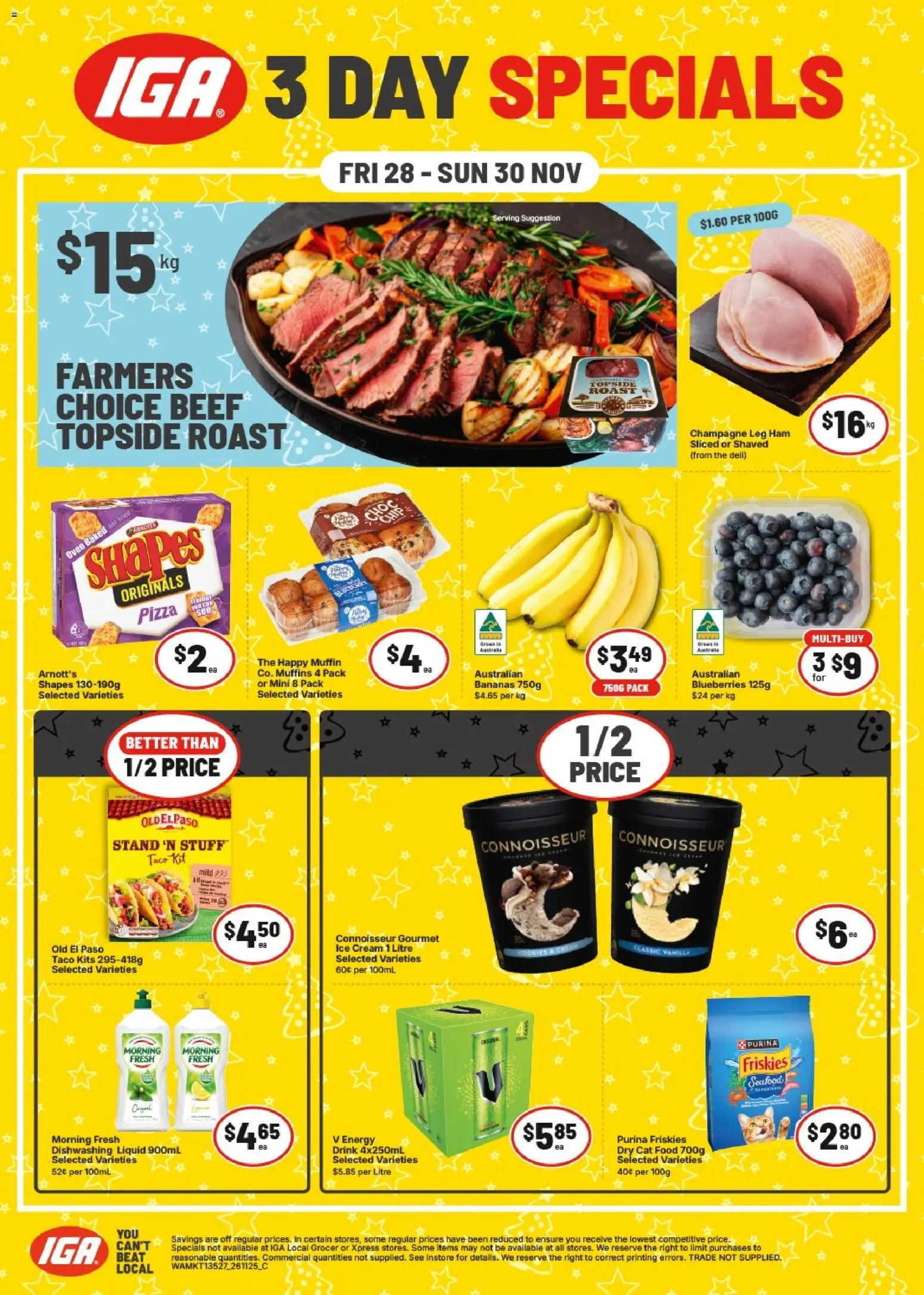 IGA catalogue - valid from 28.11.2025 | Page: 1 | Products: Kits, Ham, Bananas, Cream