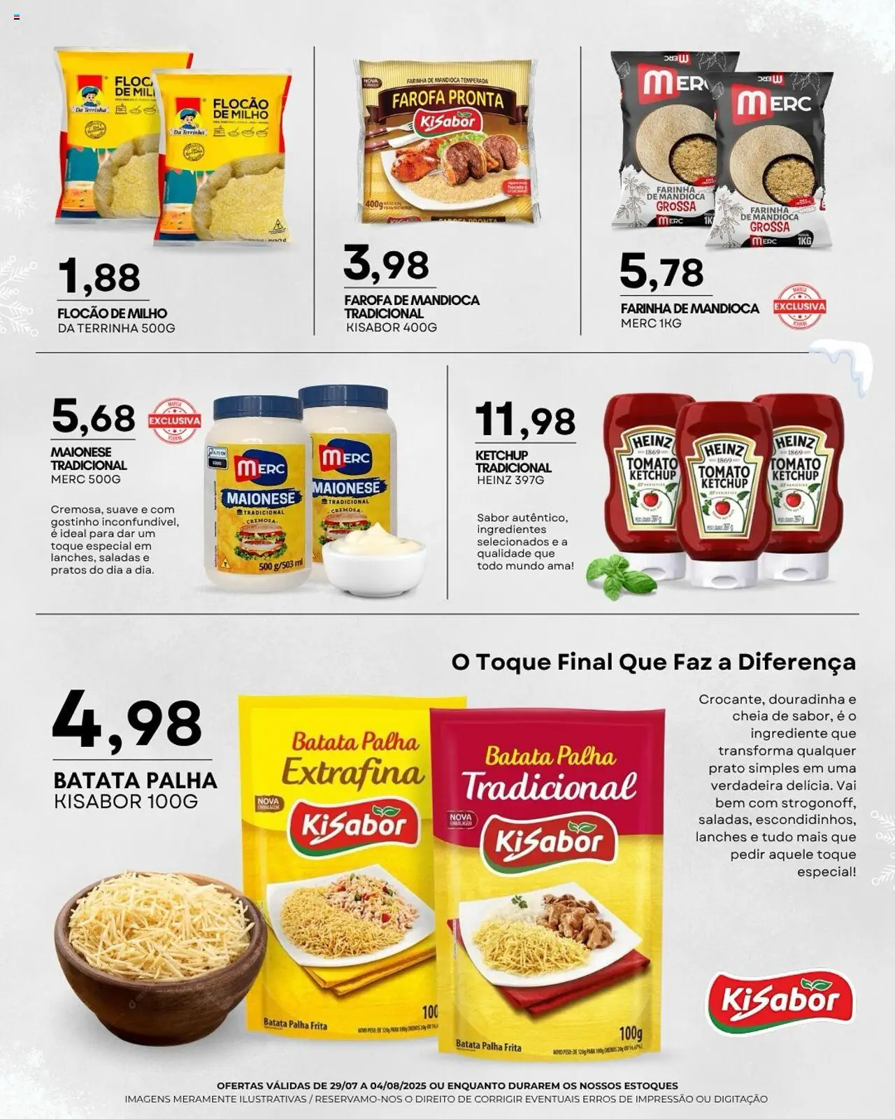 Mercadão Atacadista Folheto - válido de 29.07.2025 | Página: 5 | Produtos: Mandioca, Farinha de mandioca, Batata palha, Batata