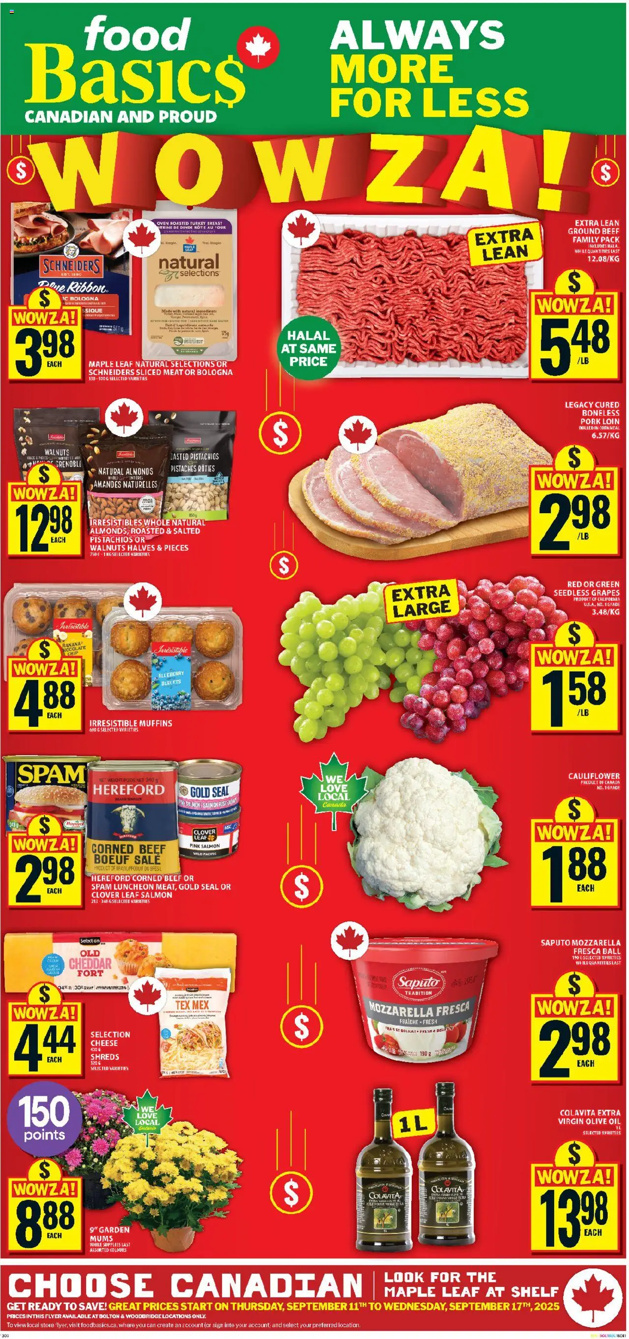 Food Basics flyer valid from 11.09.2025 | Page: 1 | Products: Turkey, Shelf, Cheese, Pork