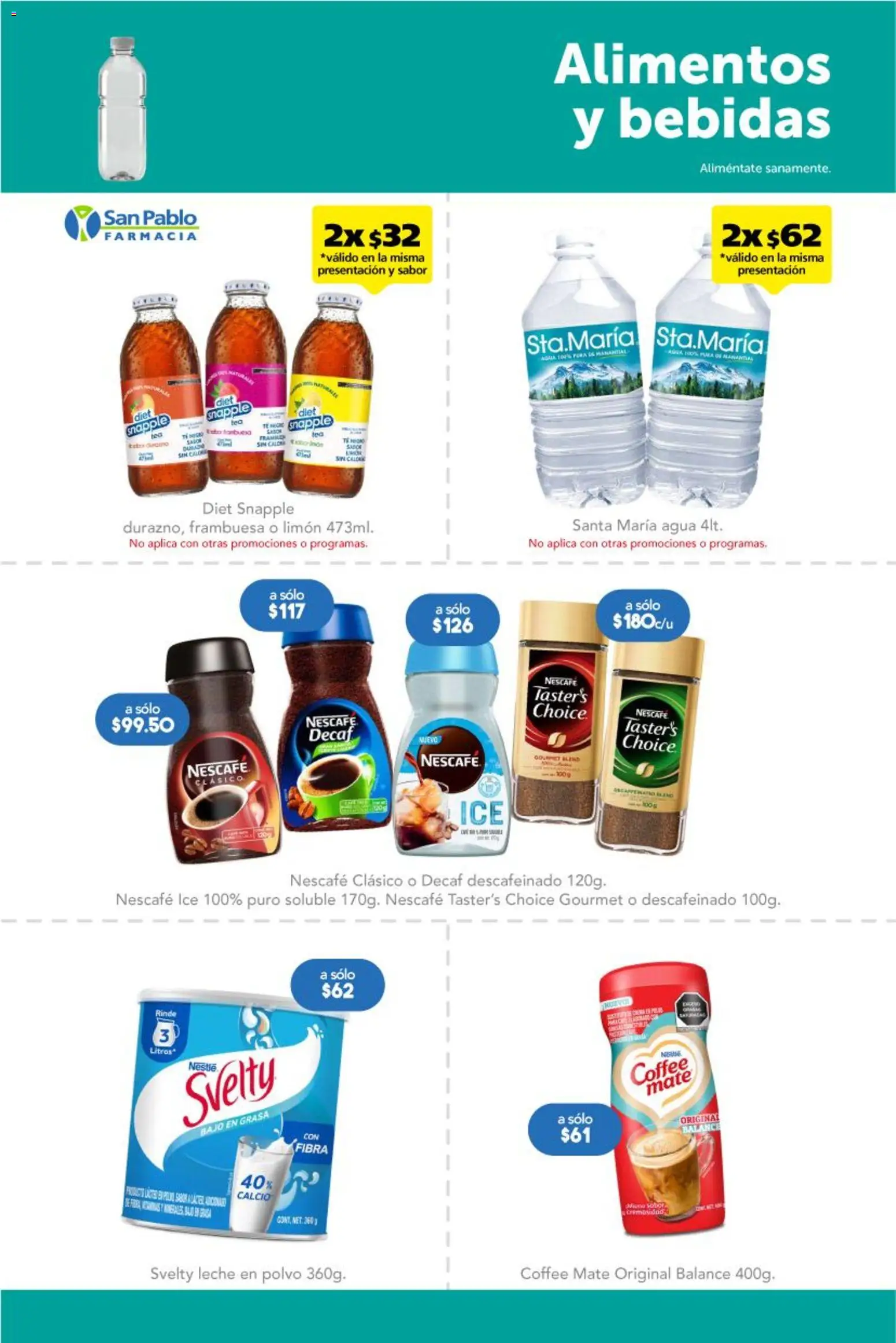 Nuevas ofertas de Farmacia San Pablo válidas en toda la República Mexicana desde el 18.01.2026. ¡Encuentra las mejores ofertas en Farmacia San Pablo catálogo! | Página: 11 | Productos: Leche en polvo, Agua, Leche, Mate