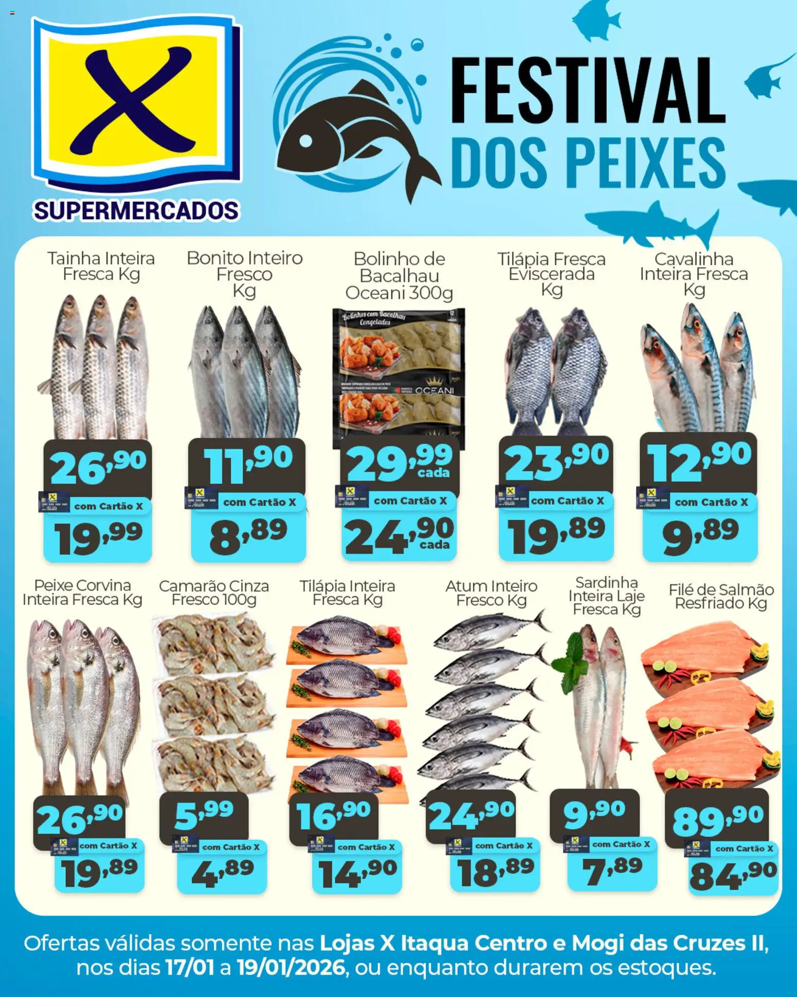 X Supermercados Folheto - válido de 17.01.2026 | Página: 1 | Produtos: Salmão, Bacalhau, Sardinha, Atum