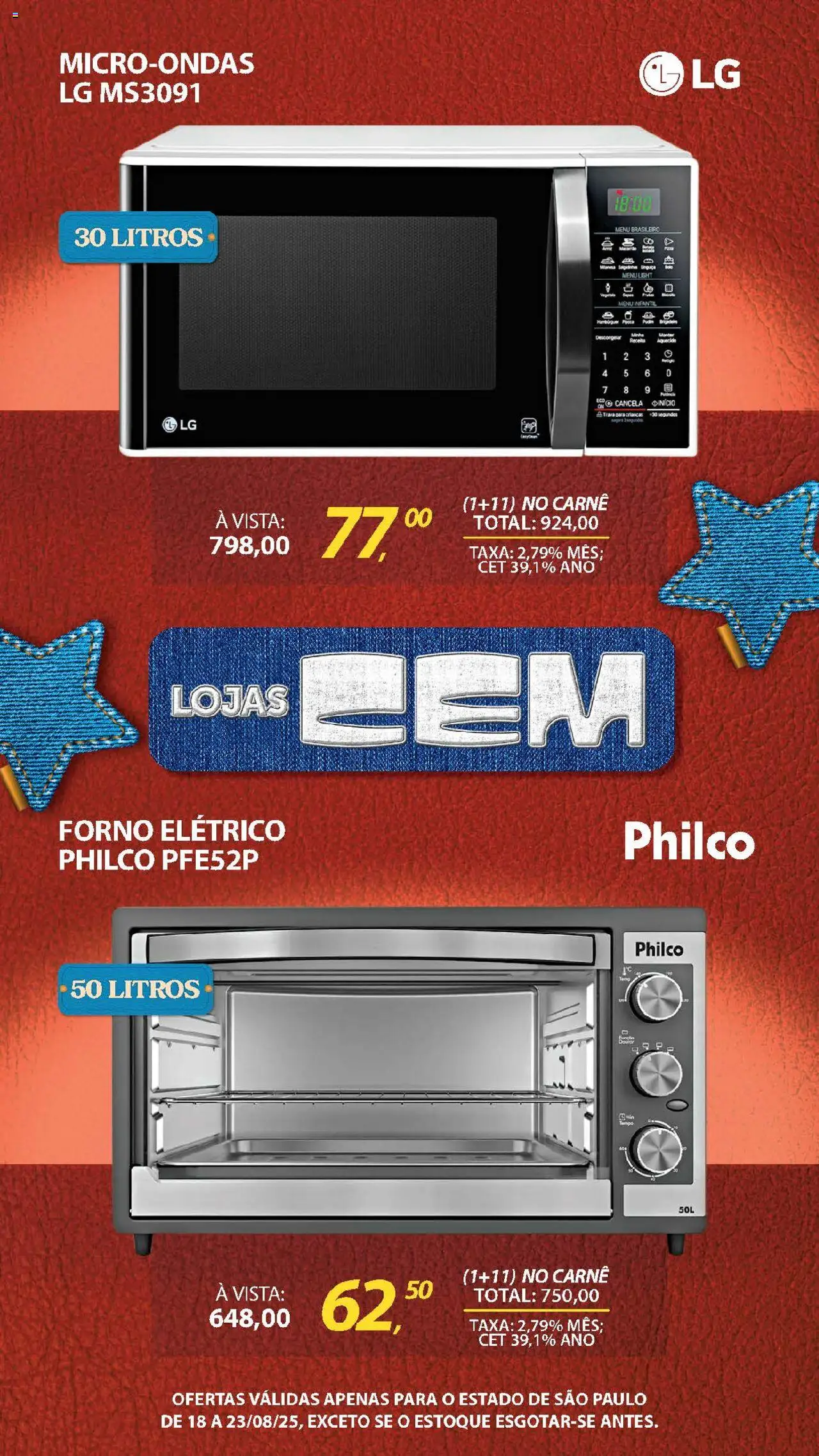Lojas Cem Folheto - válido de 18.08.2025 | Página: 25 | Produtos: Forno, Forno elétrico, Microondas, Carne