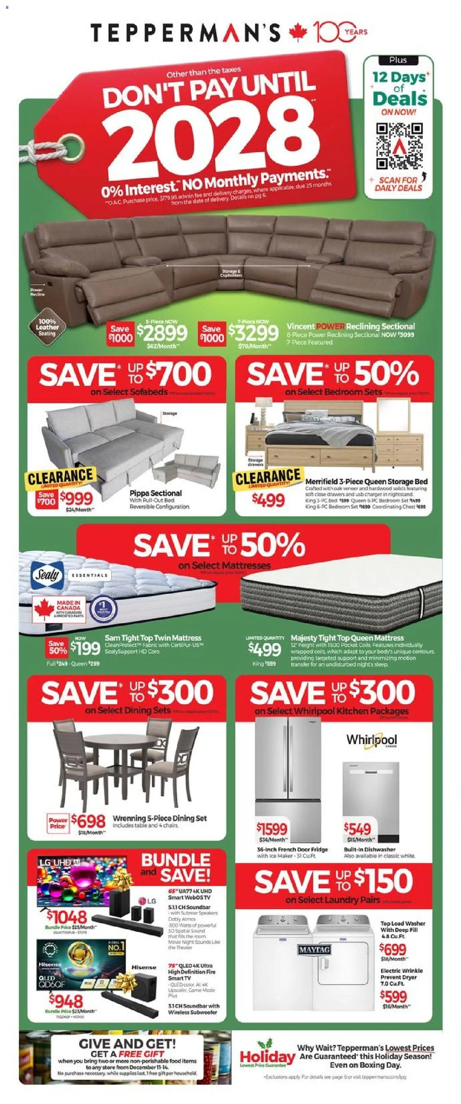 Tepperman's flyer valid from 11.12.2025 | Page: 1 | Products: Game, Dishwasher, Mattress, Table