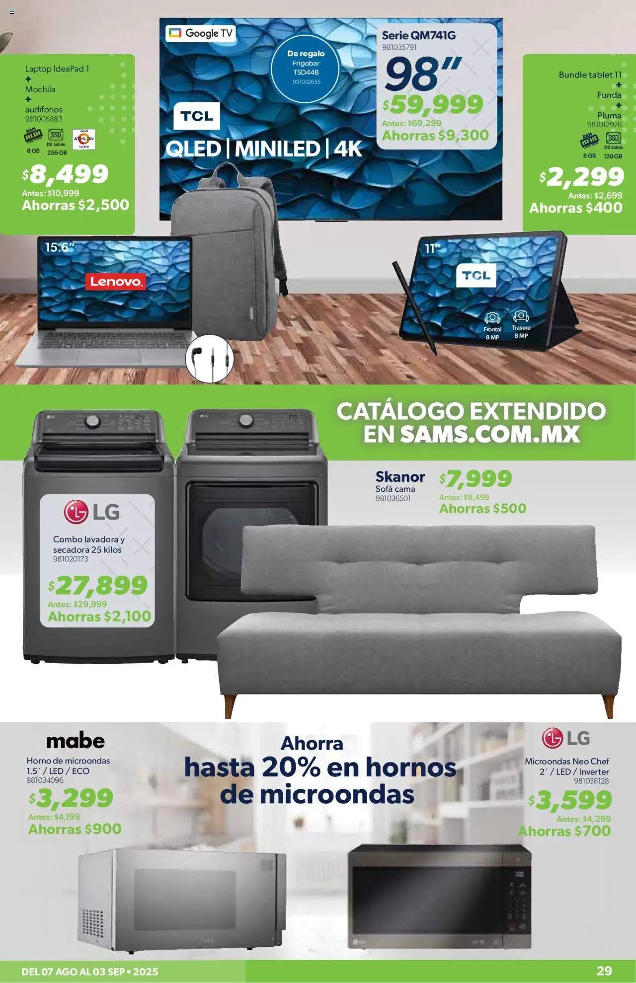 Nuevas ofertas de Sam's Club válidas en toda la República Mexicana desde el 07.08.2025. ¡Encuentra las mejores ofertas en Sam's Club - Catálogo Productos Especiales! | Página: 29 | Productos: Secadora, Funda, Lavadora, Cama