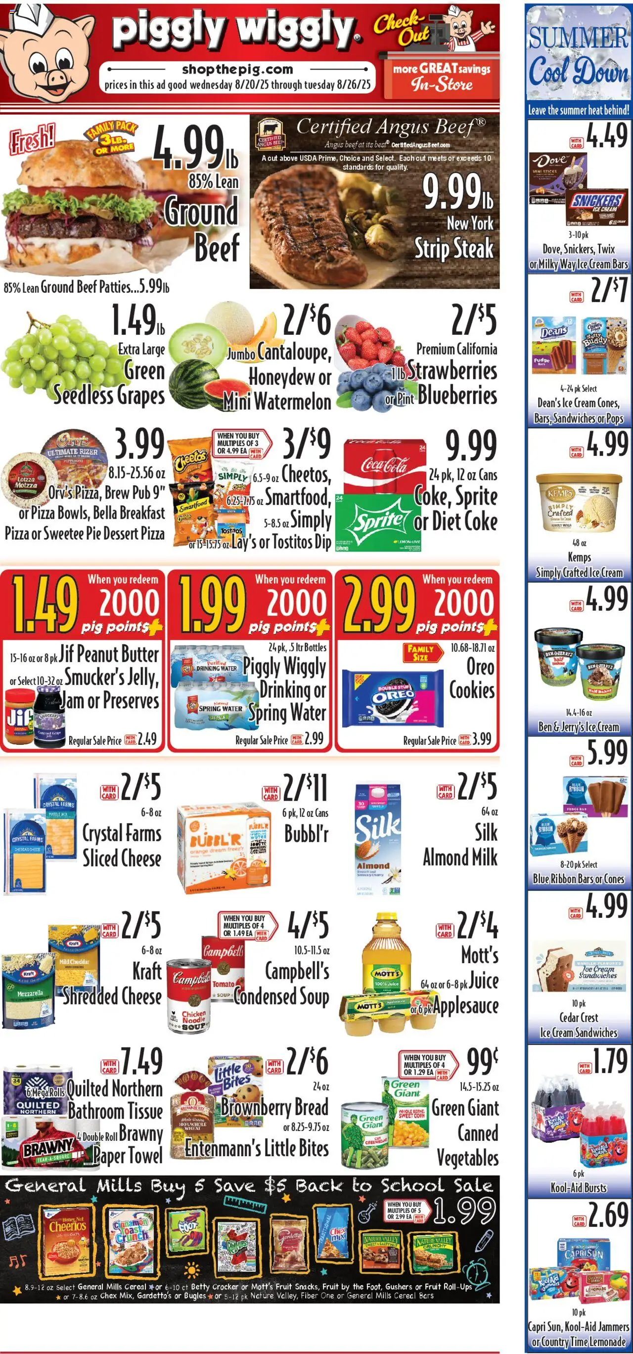 Piggly Wiggly Weekly Ad - valid from 20.08.2025 | Page: 1 | Products: Cheese, Strawberries, Cream, Blueberries