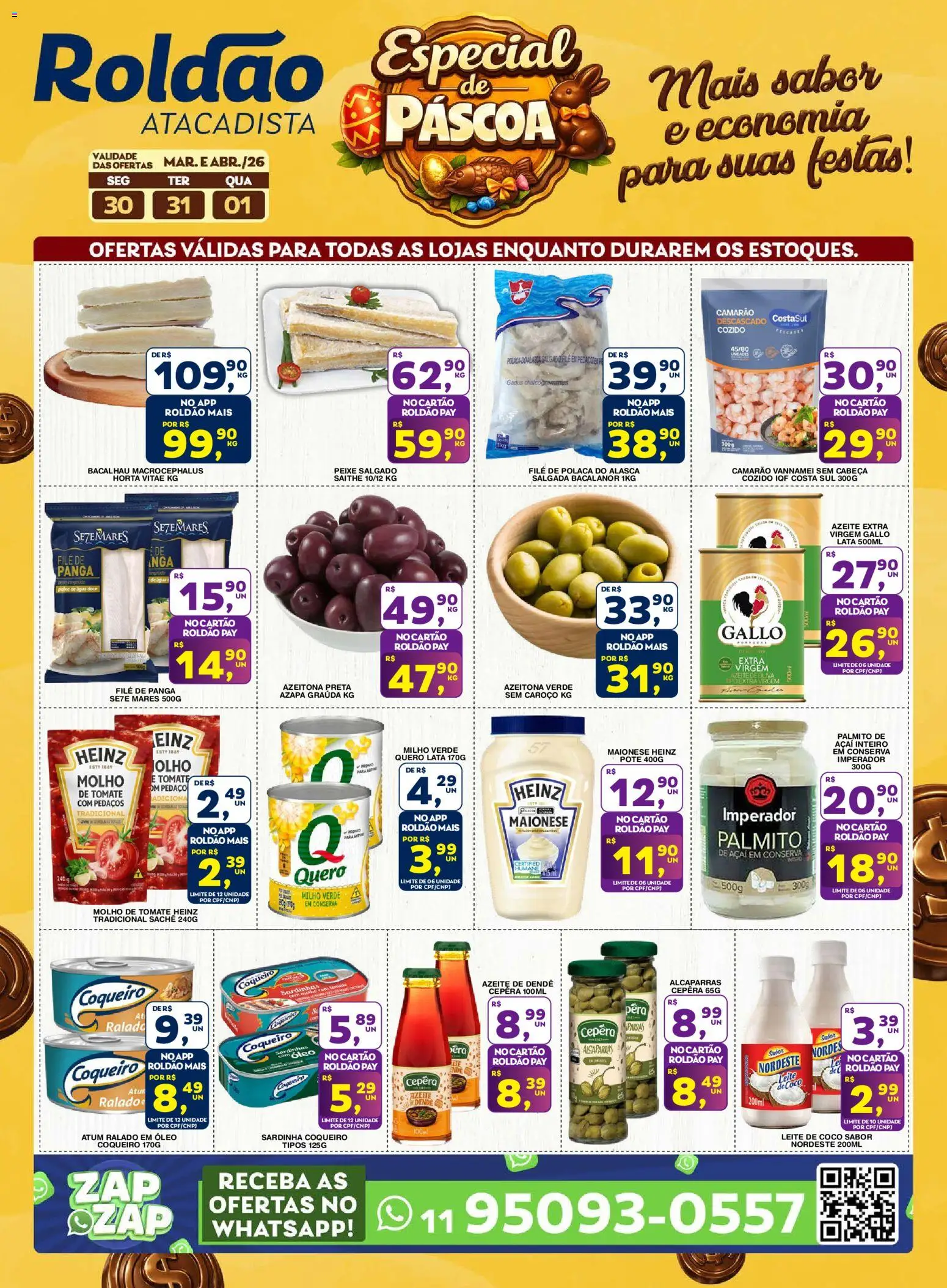 Roldão Folheto - válido de 30.03.2026 | Página: 1 | Produtos: Molho de tomate, Leite, Peixe, Açaí