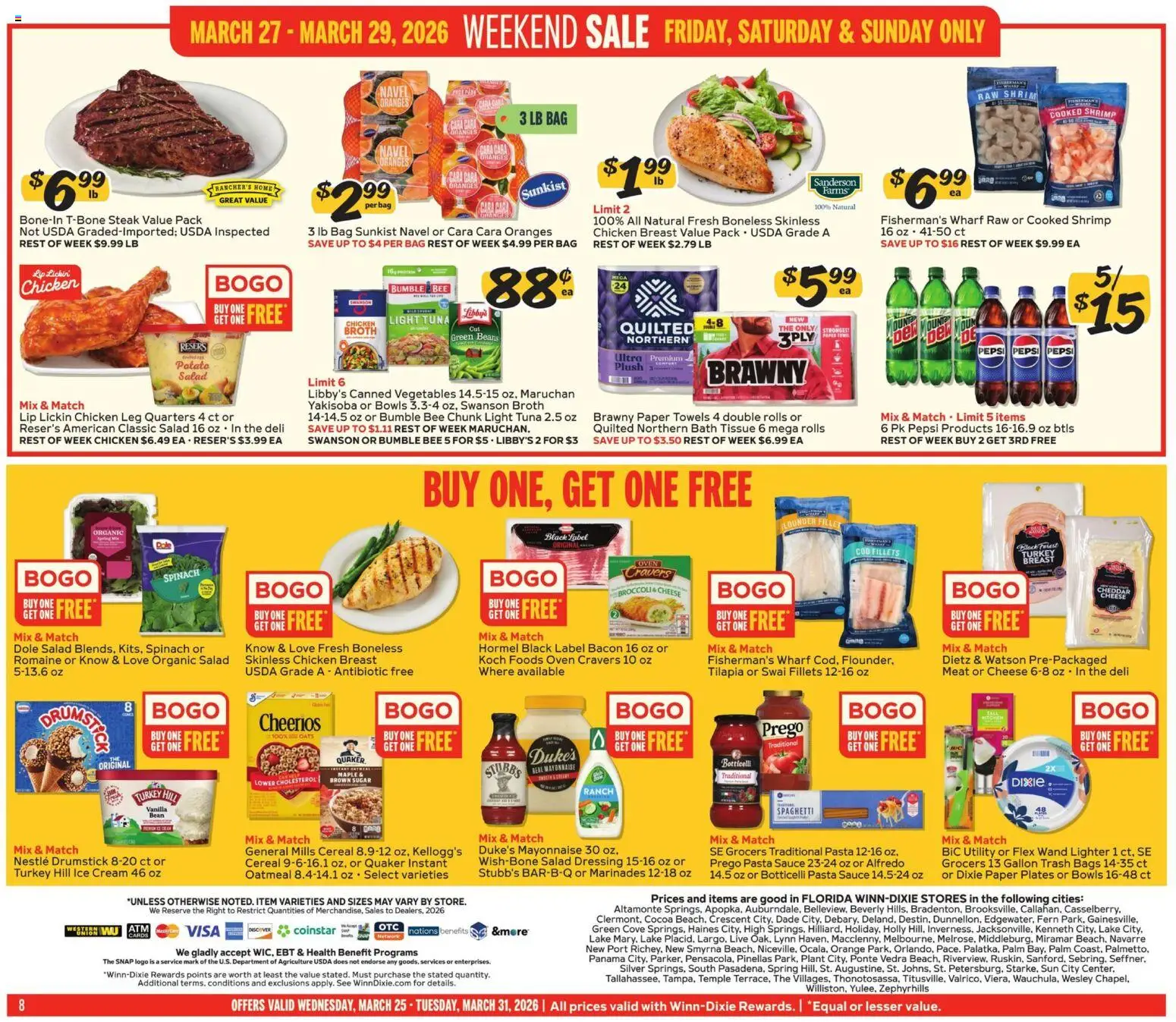 Winn Dixie Weekly Circular - FL - valid from 25.03.2026 | Page: 8 | Products: Broccoli, Cheese, Ice cream, Mayonnaise
