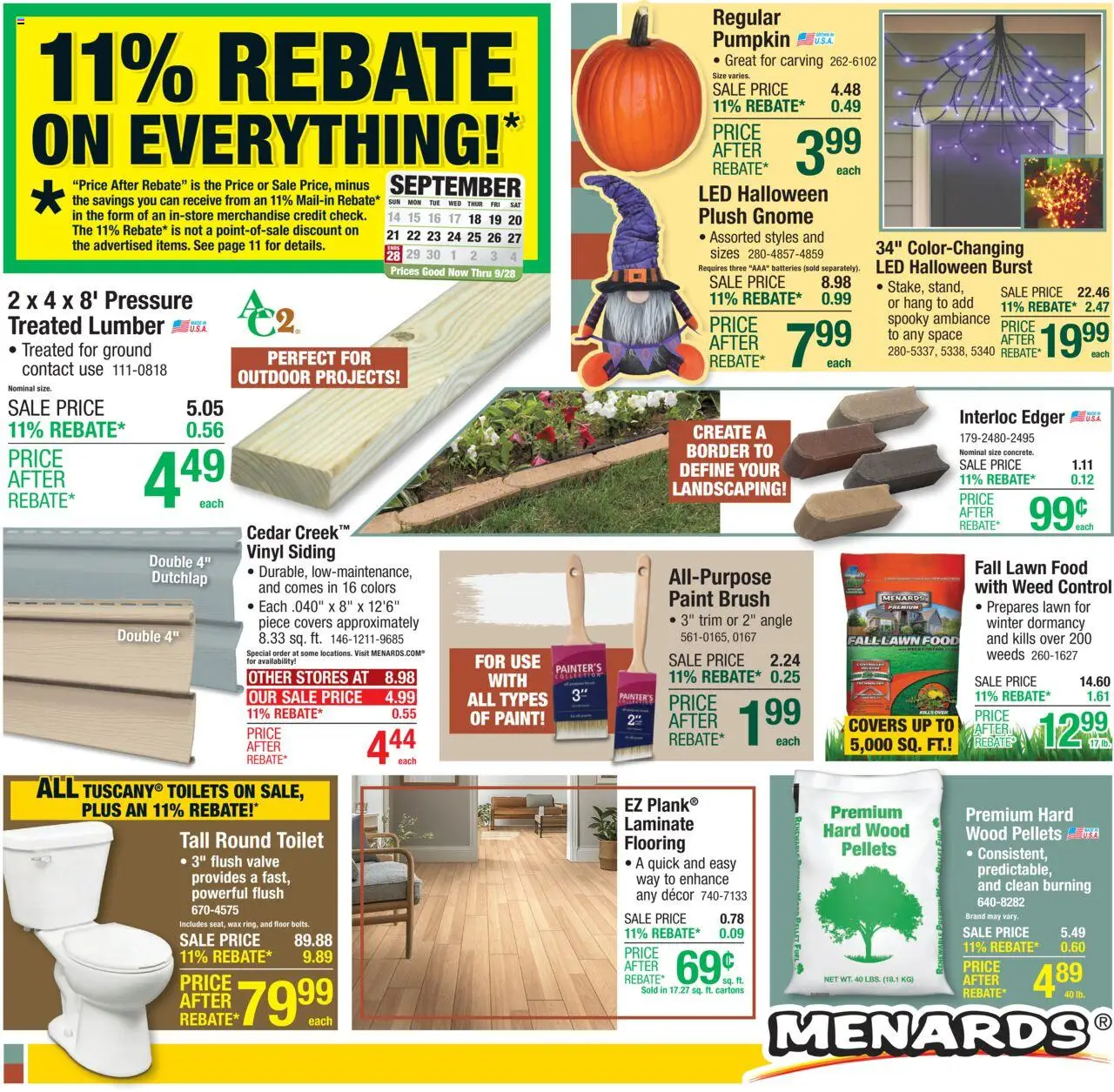 Menards Weekly Ad - valid from 17.09.2025 | Page: 1 | Products: Edger, Trim, Brush, Pumpkin
