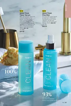 Preview of Anew Clean Toner Serum, With niacinamide, hyaluronic acid and raspberry fruit extract, this lightweight toner instantly hydrates and helps smooth the look of skin while enhancing the appearance of radiance. Use after cleansing and before serums and moisturizers. 100 ml 286-128 from shop Avon valid from 12.03.2026 | Page: 63 | Products: Toner