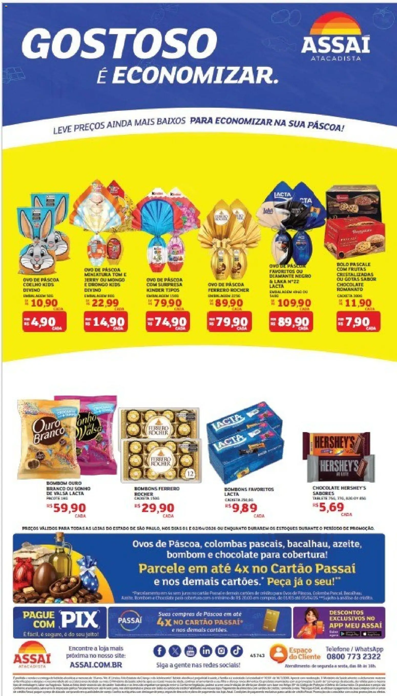 Assaí Atacadista Folheto - válido de 01.04.2026 | Página: 2 | Produtos: Ovo de páscoa, Chocolate, Telefone, Bombom