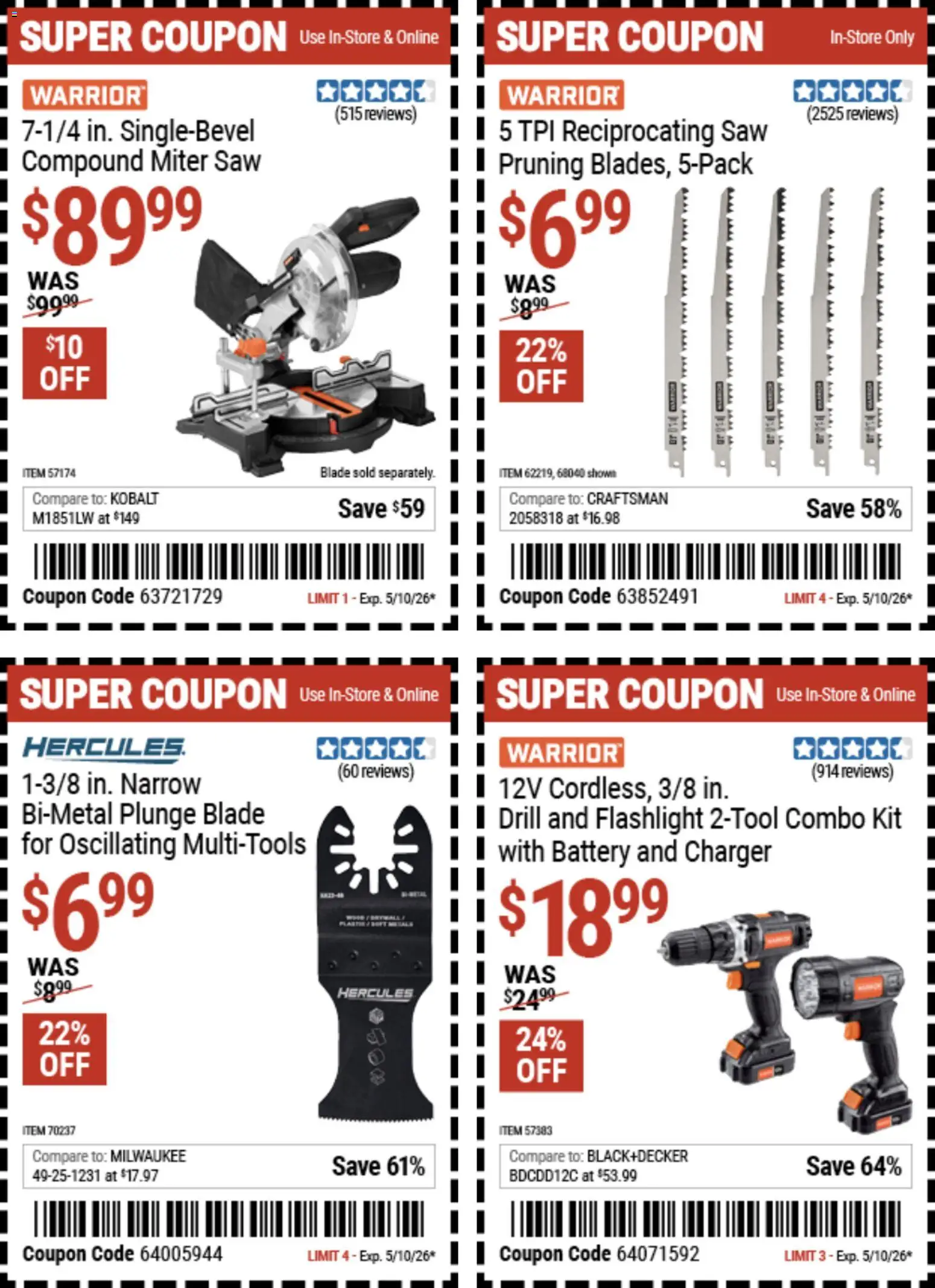 Harbor Freight Weekly Ad - valid from 27.04.2026 | Page: 7 | Products: Saw, Reciprocating Saw, Miter Saw, Charger