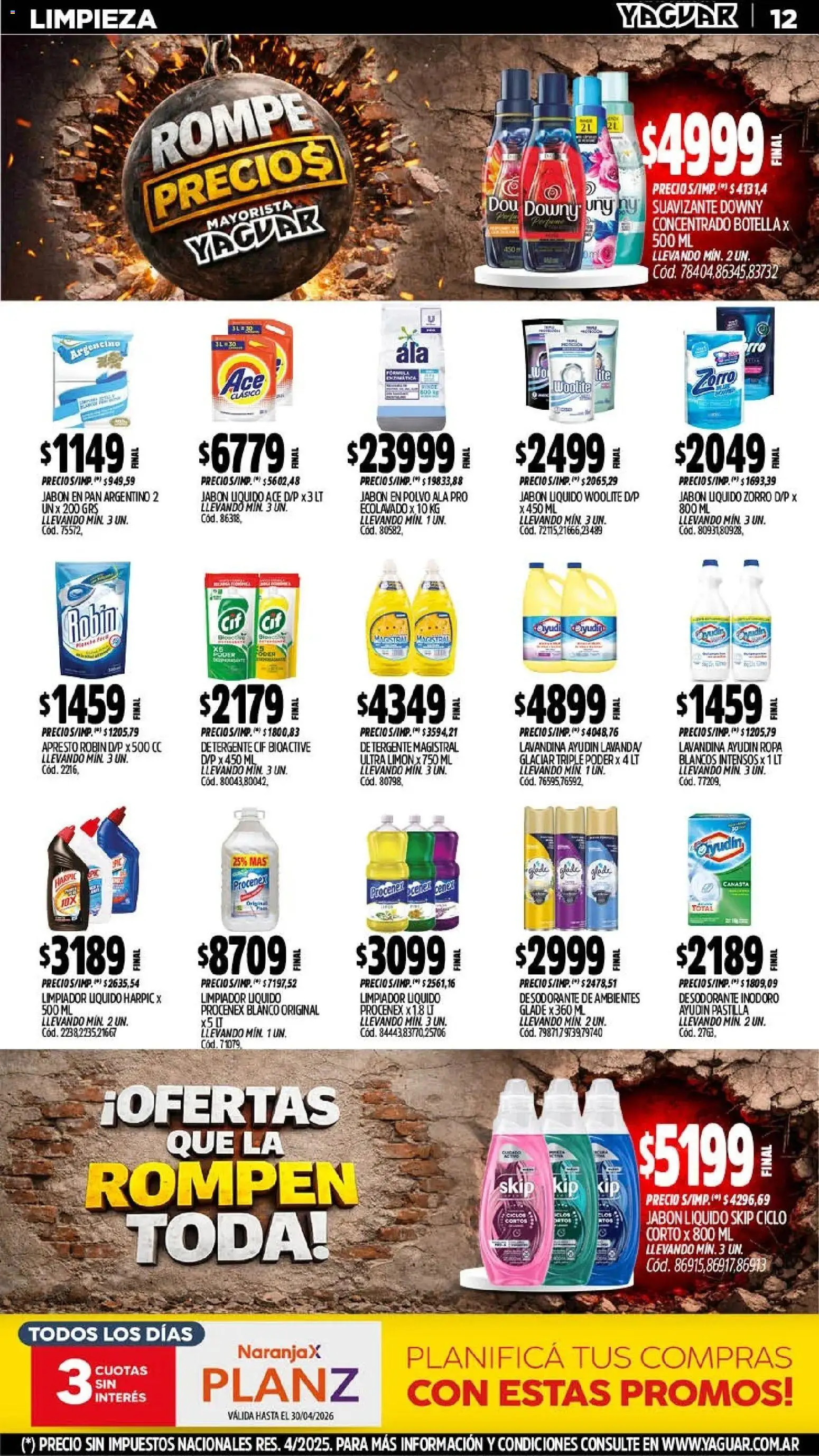 Yaguar - Oferta Semanal Neuquen │ válido desde el 13.04.2026 | Página: 12 | Productos: Botella, Inodoro, Jabón, Pan