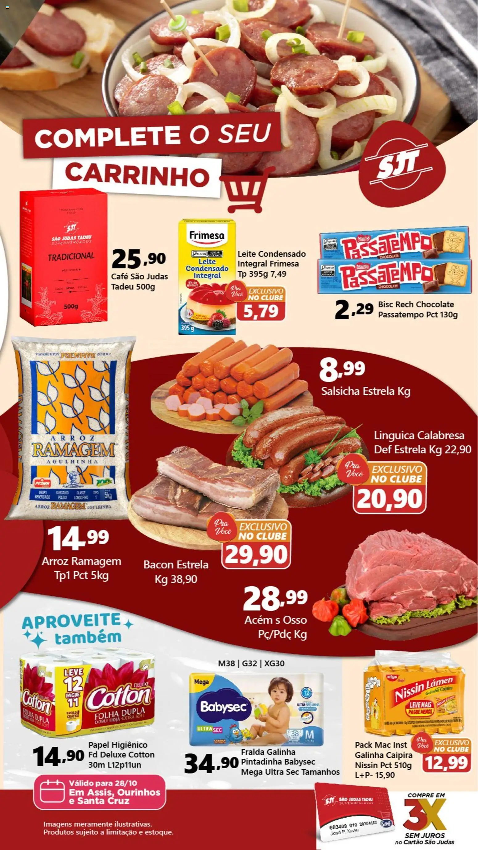 São Judas Tadeu Folheto - válido de 28.10.2025 | Página: 2 | Produtos: Salsicha, Linguiça, Leite condensado, Papel higiênico