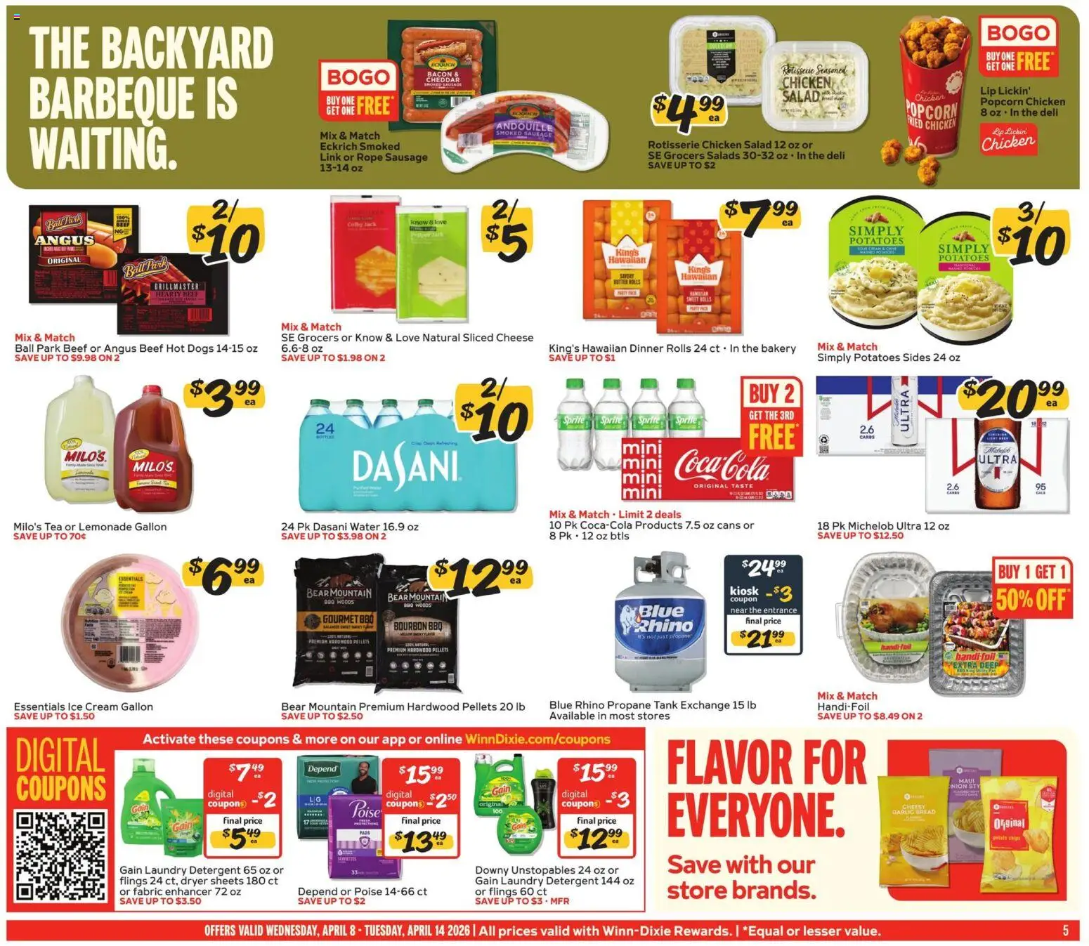 Winn Dixie Weekly Ad - valid from 08.04.2026 | Page: 5 | Products: Bourbon, Chips, Ice cream, Dryer