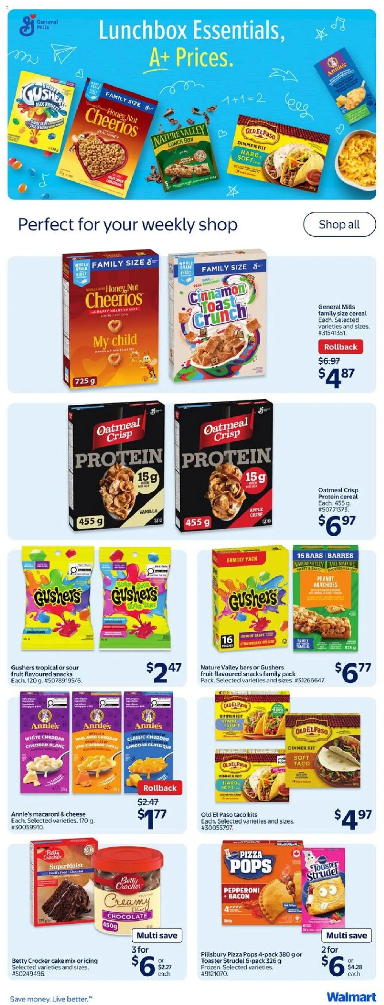 Walmart flyer valid from 14.08.2025 | Page: 18 | Products: Toaster, Cheese, Chocolate, Pizza