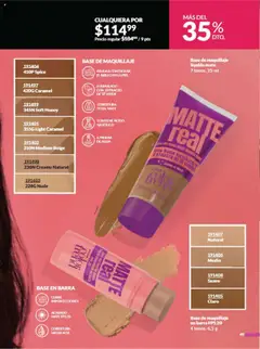 Nuevas ofertas de AVON válidas en toda la República Mexicana desde el 13.09.2025. ¡Encuentra las mejores ofertas en Base de maquillaje líquida mate, Base de maquillaje líquida mate, 7 tonos, 25 ml, formulado con extracto de té verde, contiene ácido salicílico, ayuda a controlar el brillo en la piel, cobertura total mate, a prueba de agua.! | Página: 54