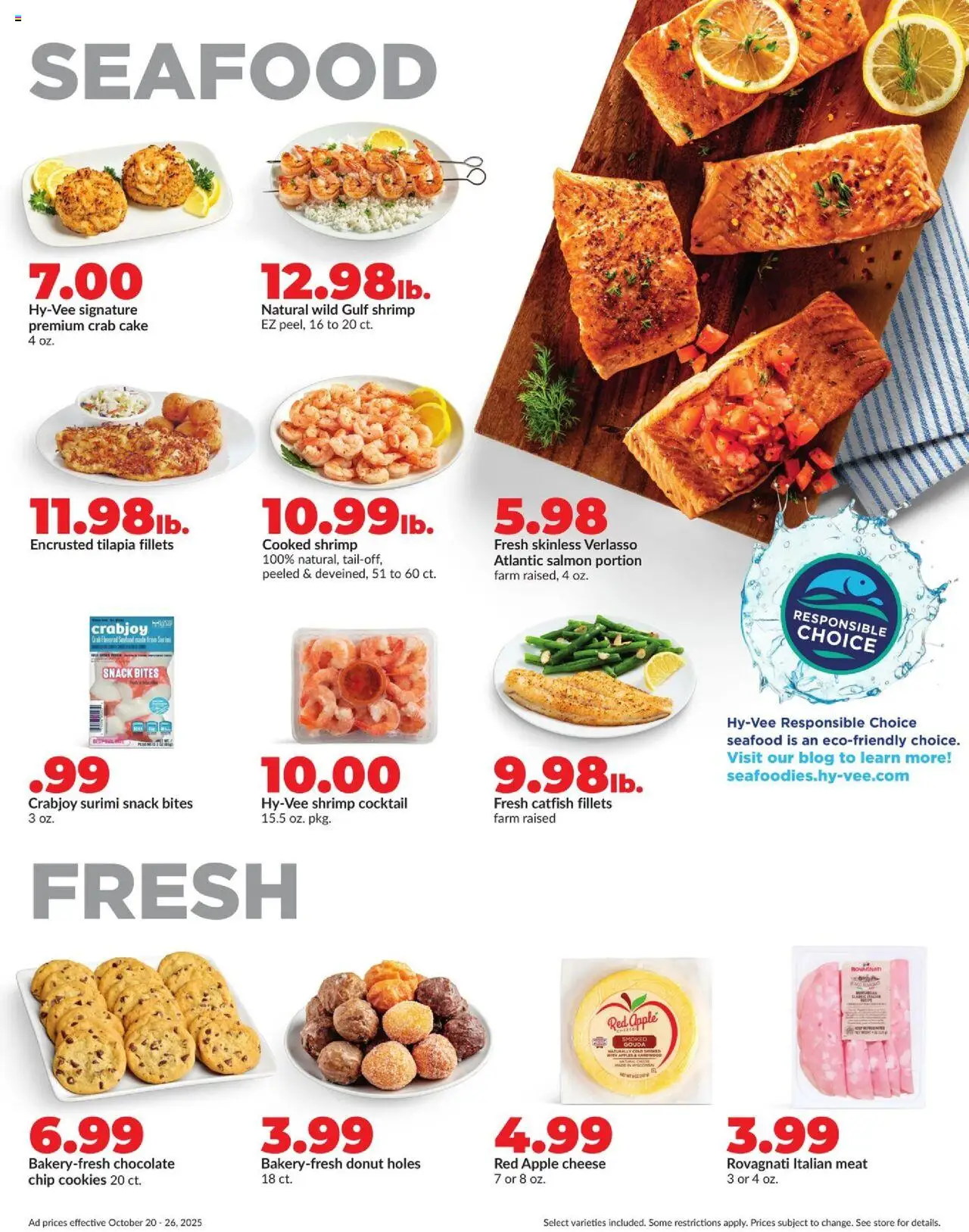 HyVee Weekly Ad - valid from 20.10.2025 | Page: 13 | Products: Cheese, Chocolate, Cookies, Seafood