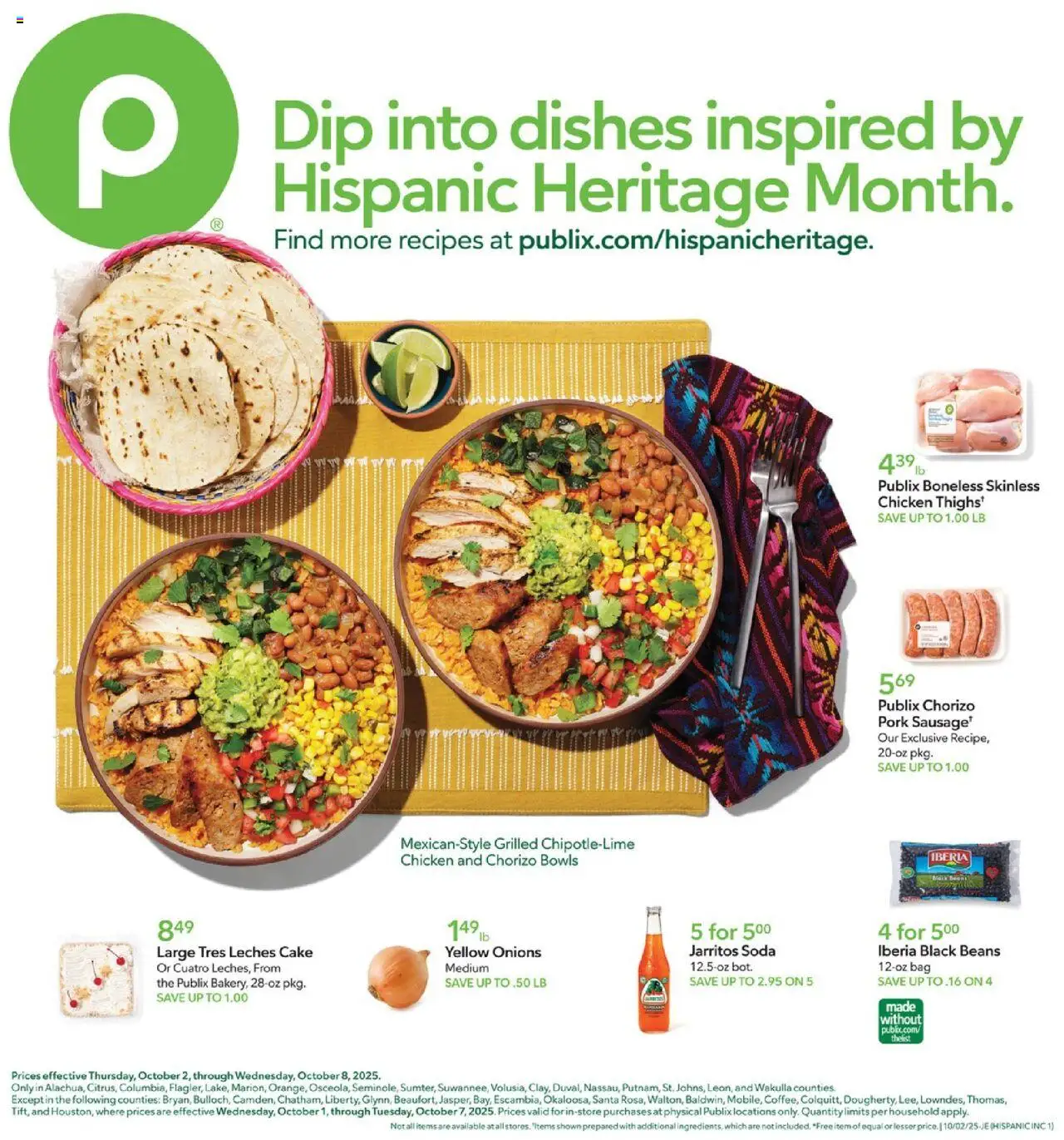 Publix Hispanic Ad - valid from 02.10.2025 | Page: 1 | Products: Pork, Bag