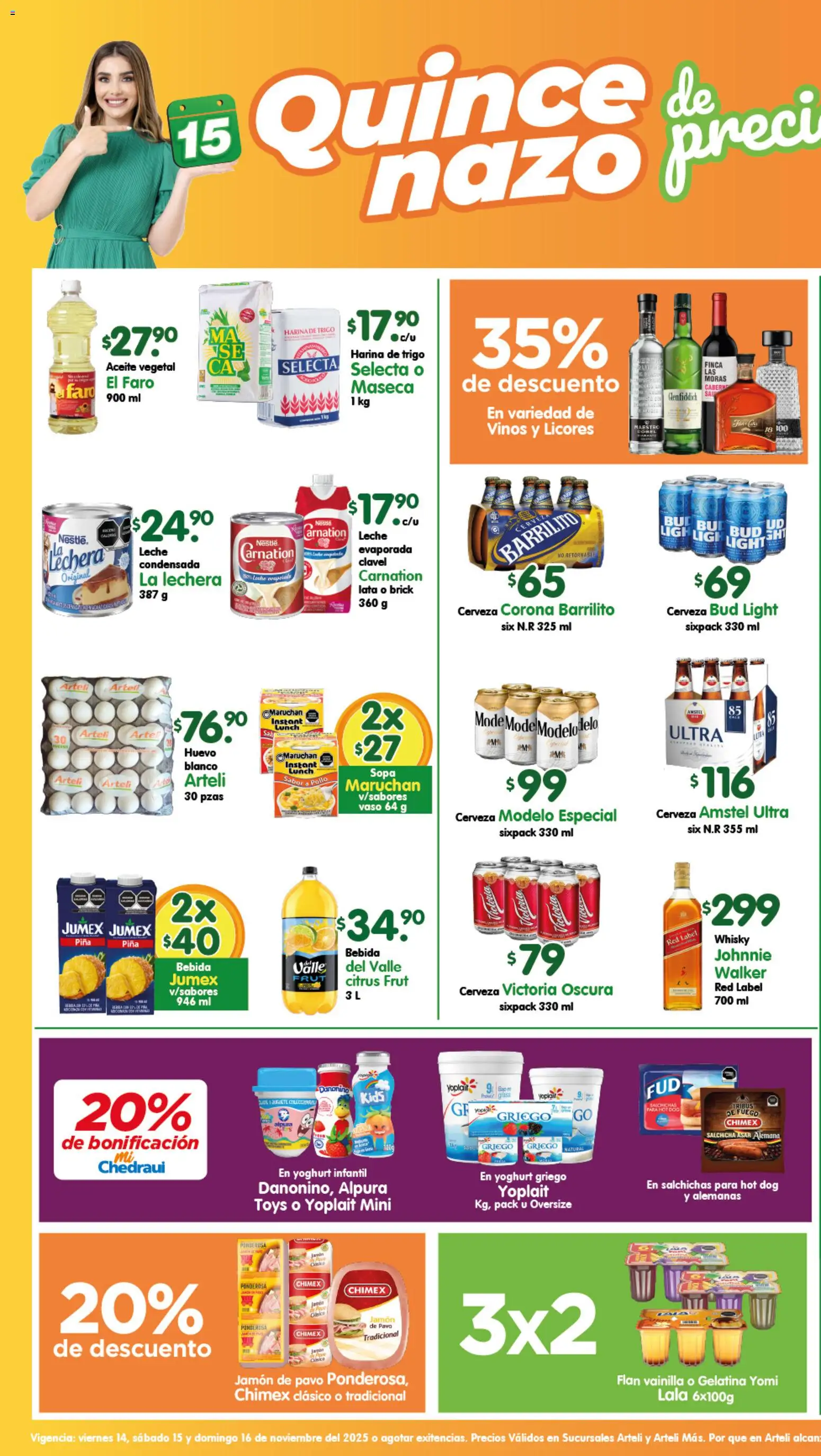 Nuevas ofertas de Arteli válidas en toda la República Mexicana desde el 14.11.2025. ¡Encuentra las mejores ofertas en Arteli folleto Suc.Arteli & Arteli mas! | Página: 1 | Productos: Harina, Huevo, Leche, Jamón
