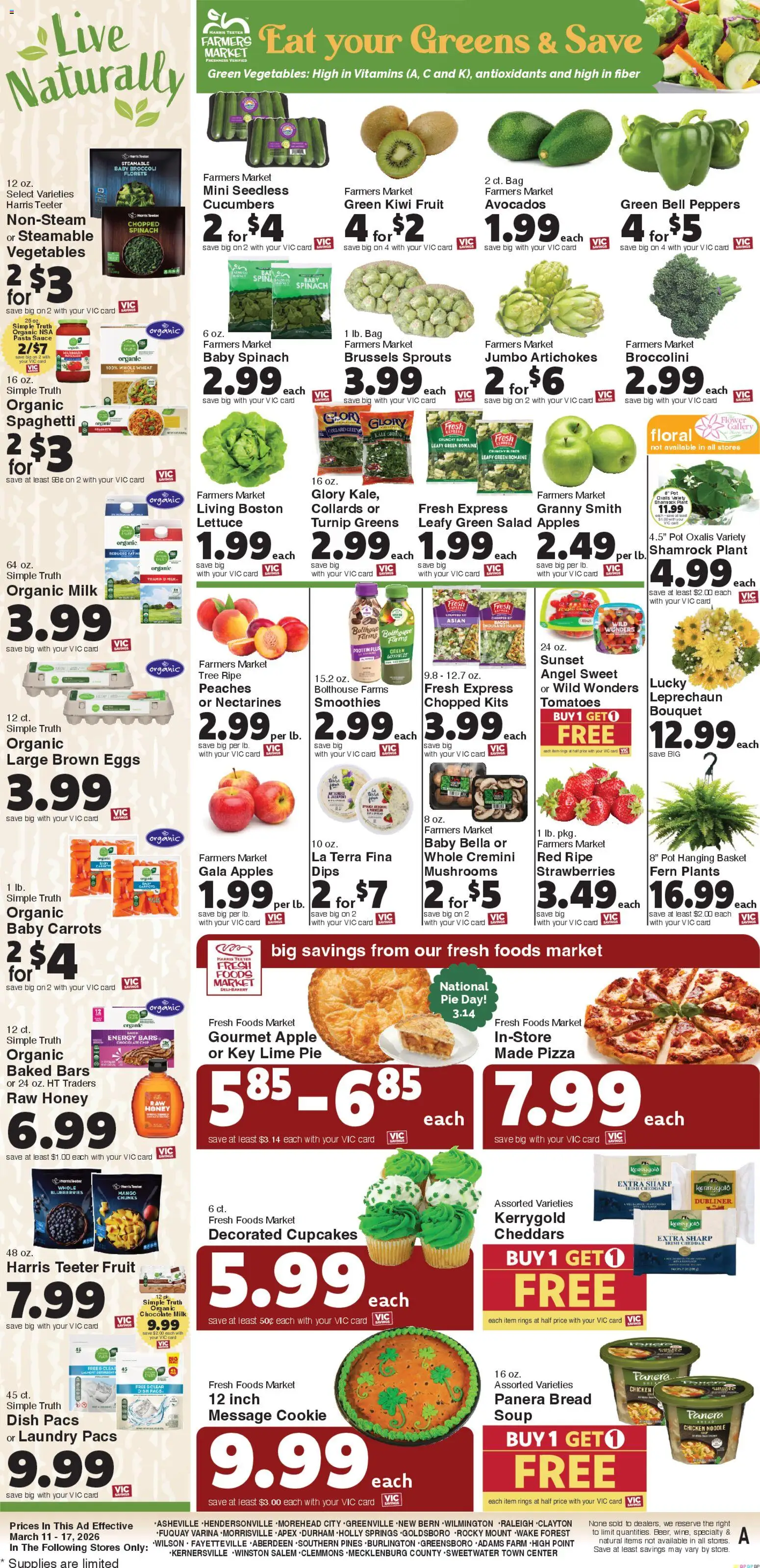 Harris Teeter Weekly Ad - NC - valid from 11.03.2026 | Page: 11 | Products: Broccoli, Brussels Sprouts, Spinach, Bread