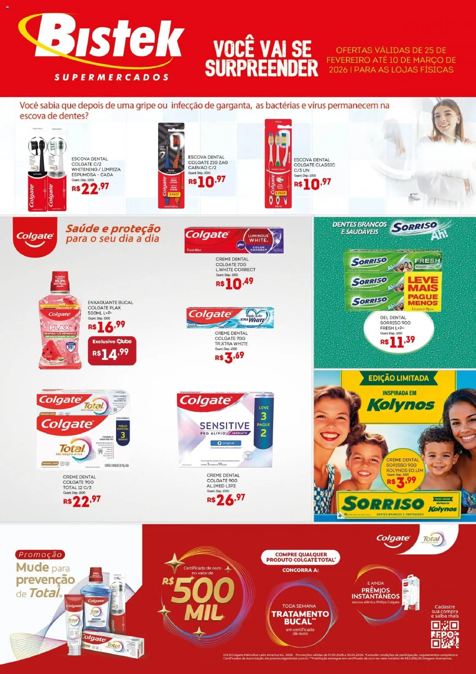 Bistek Supermercados Folheto - válido de 25.02.2026 | Página: 1 | Produtos: Escova, Enxaguante bucal, Creme, Creme dental